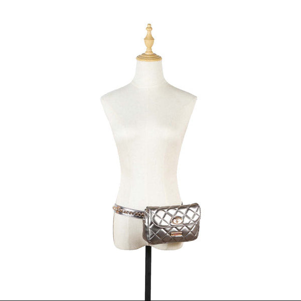 PADDED WAIST BAG/CROSSBODY BAG (SILVER)