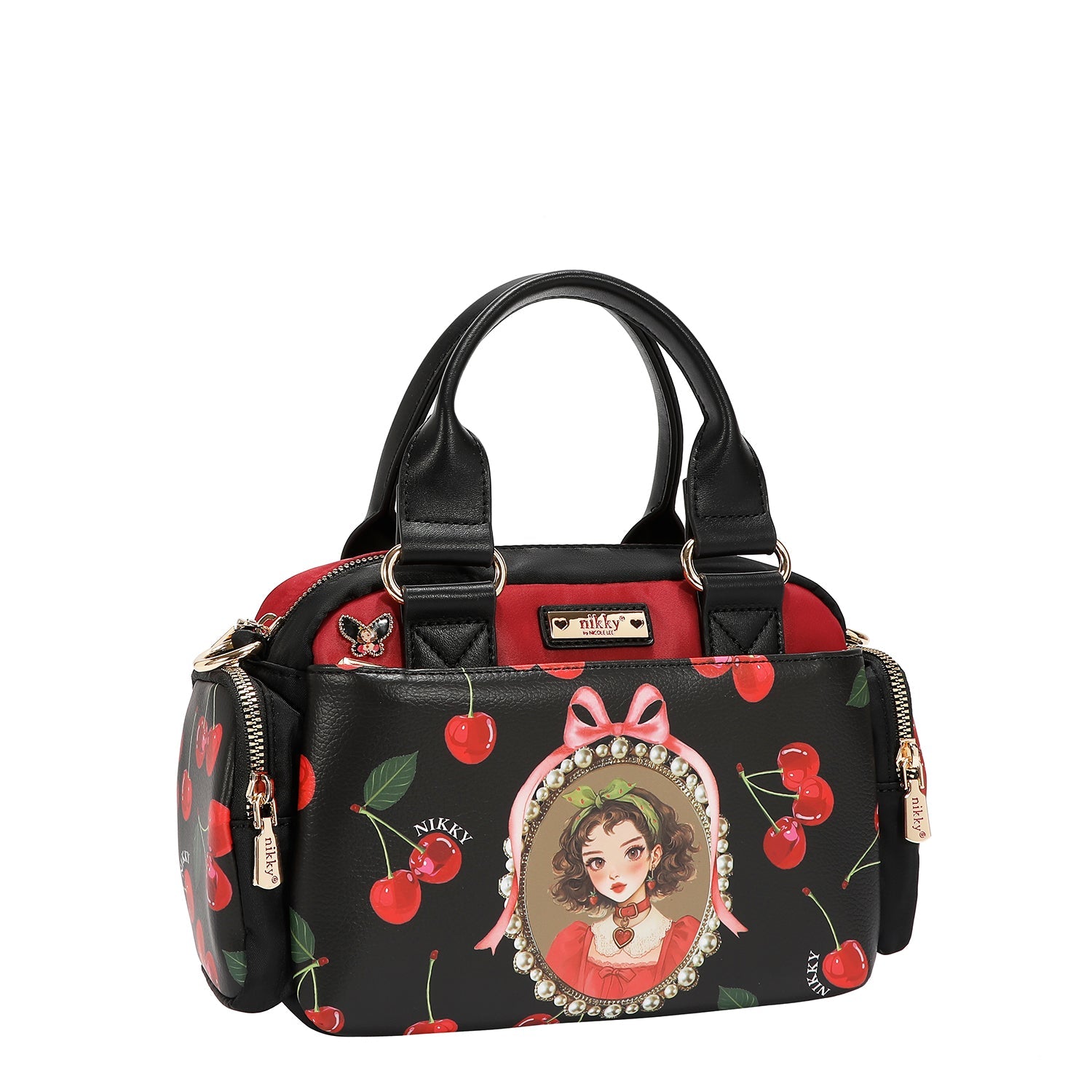 HANDBAG WITH STRAP (<tc>CHERRY LIPS</tc>-BLACK)