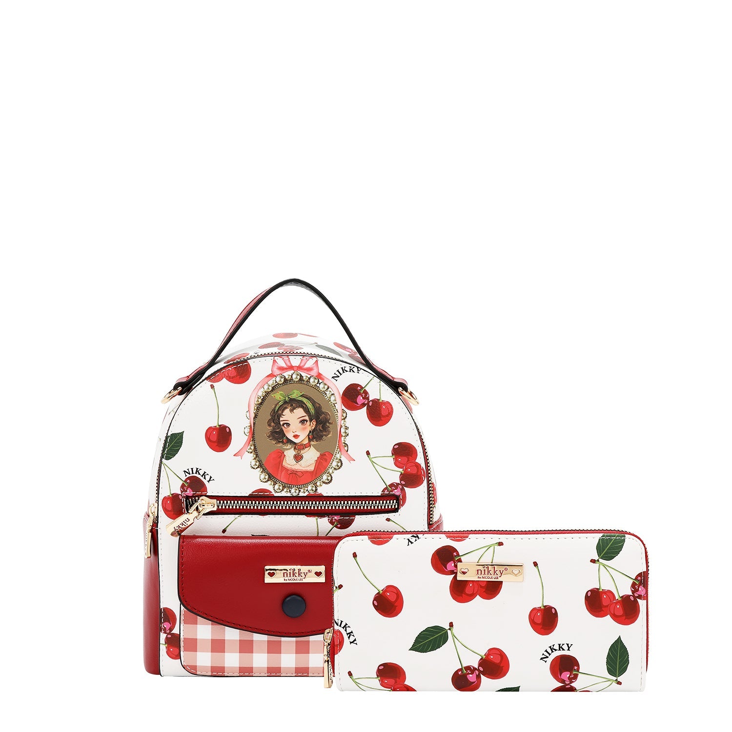 CONJUNTO DE 3 PIEZAS (MOCHILA, MOCHILA PEQUEÑA Y CARTERA) (CHERRY LIPS-WHITE)