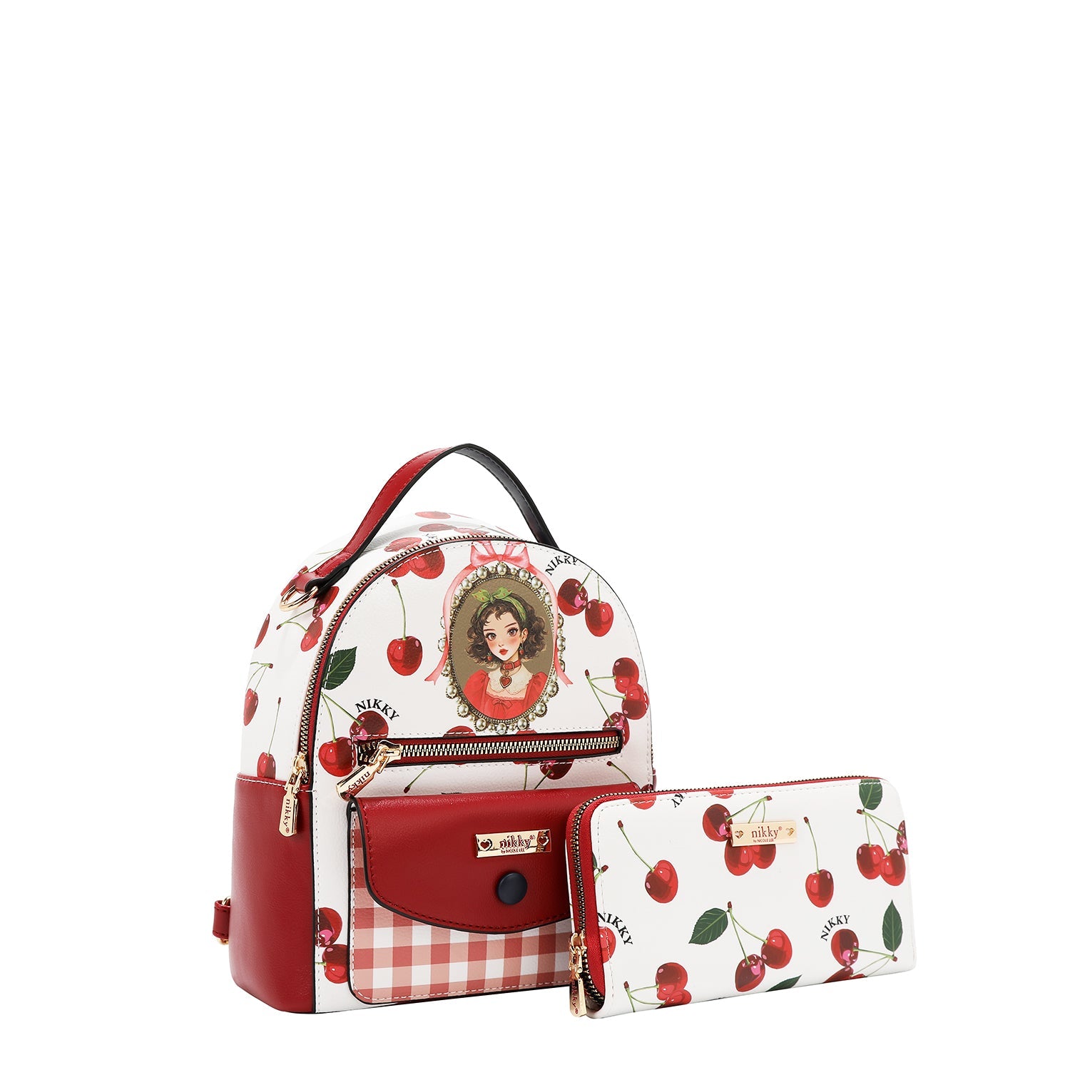 CONJUNTO DE 3 PIEZAS (MOCHILA, MOCHILA PEQUEÑA Y CARTERA) (CHERRY LIPS-WHITE)