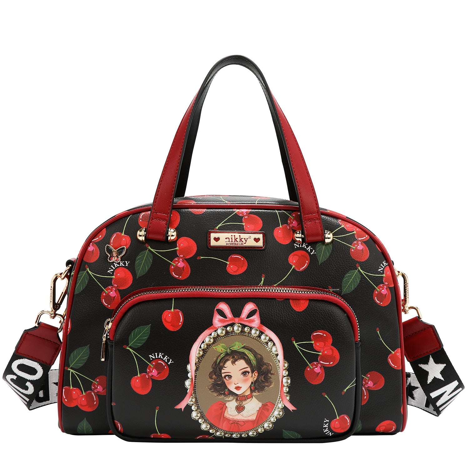 CONJUNTO DE 3 PIEZAS (SATCHEL, BANDOLERA, CARTERA) (CHERRY LIPS-BLACK)