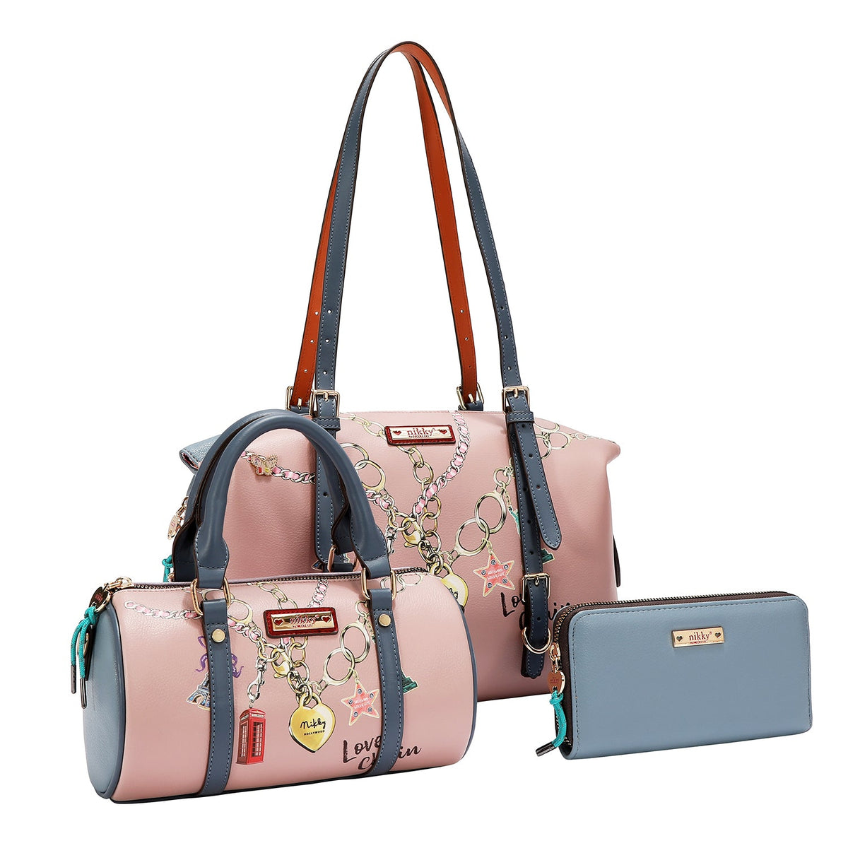 CONJUNTO DE 3 PIEZAS (BOLSO, BANDOLERA, CARTERA) (LOVE CHAIN)