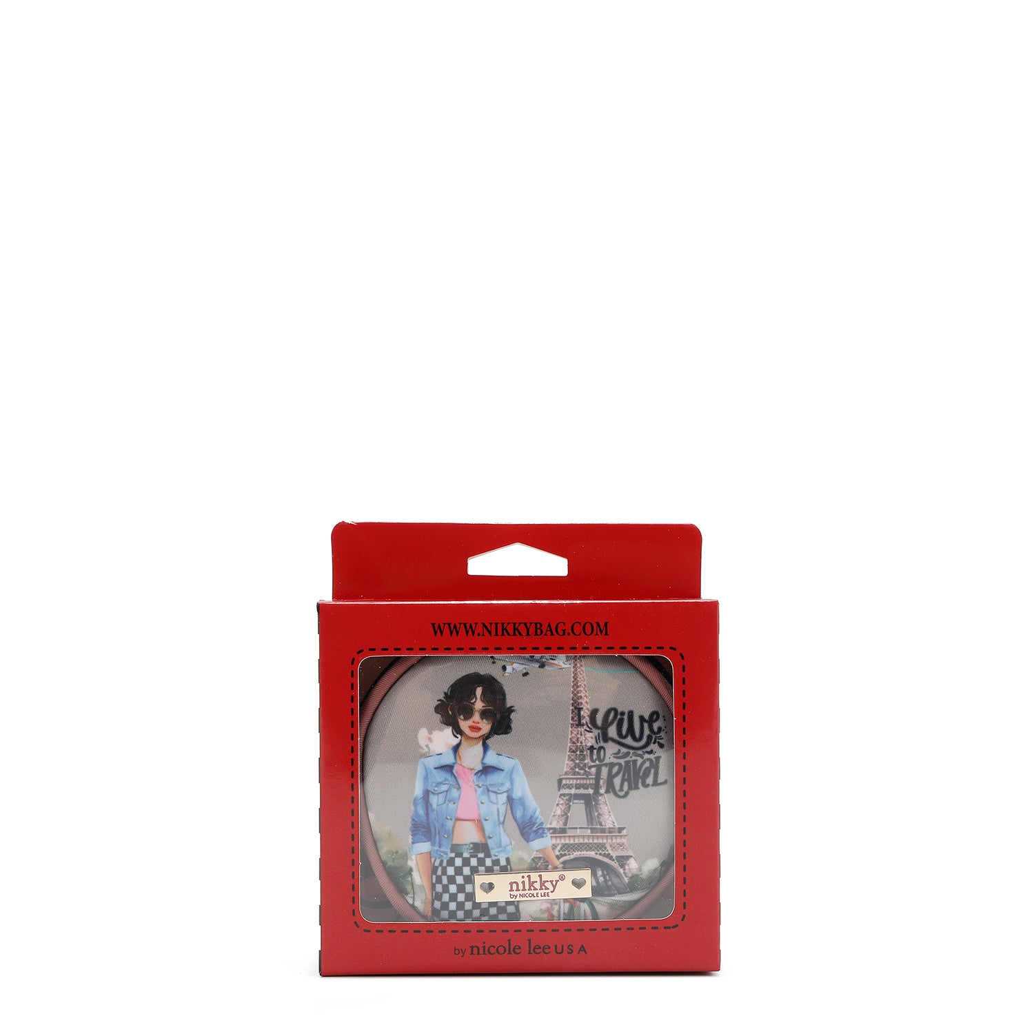 KEYCHAIN WITH ROUND COIN PURSE (<tc>I LIVE TO TRAVEL</tc>)