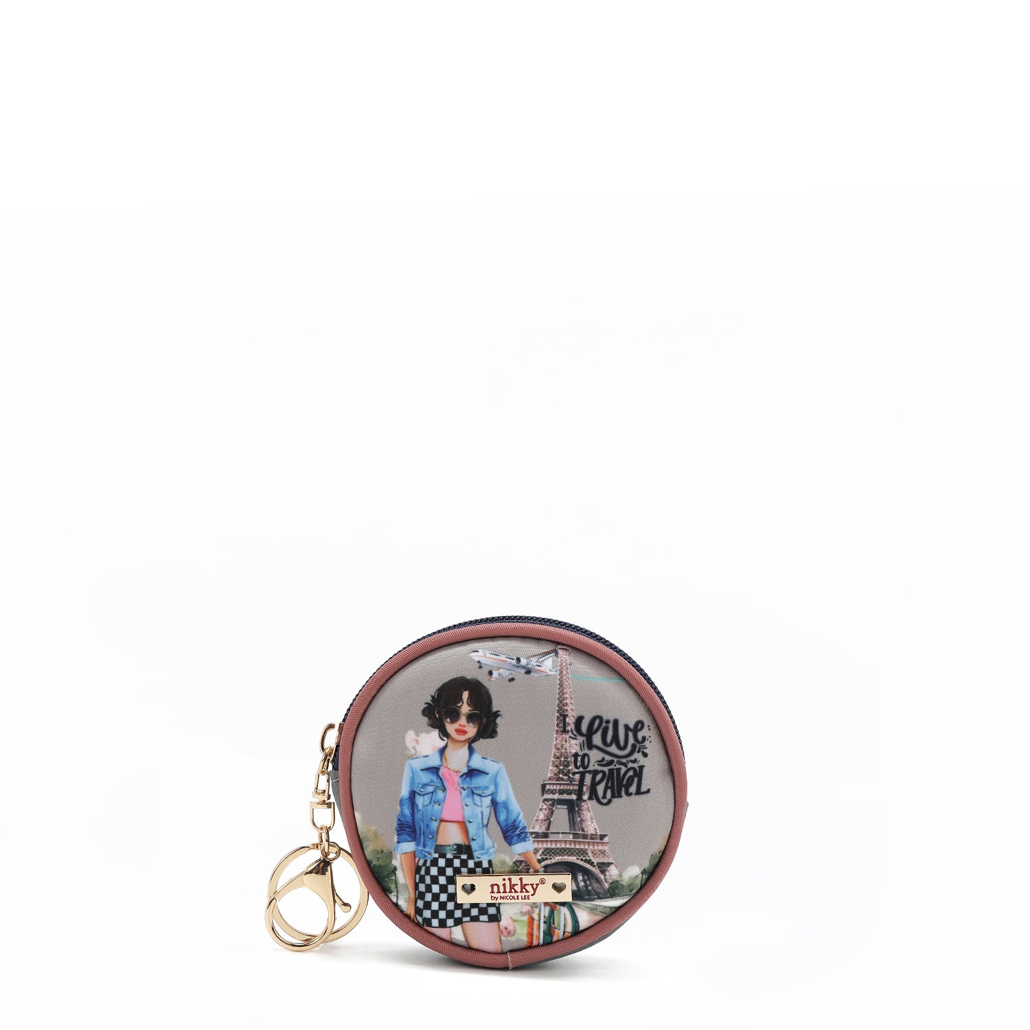 KEYCHAIN WITH ROUND COIN PURSE (<tc>I LIVE TO TRAVEL</tc>)