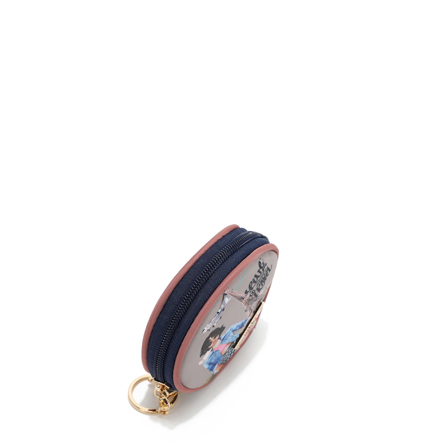 KEYCHAIN WITH ROUND COIN PURSE (<tc>I LIVE TO TRAVEL</tc>)