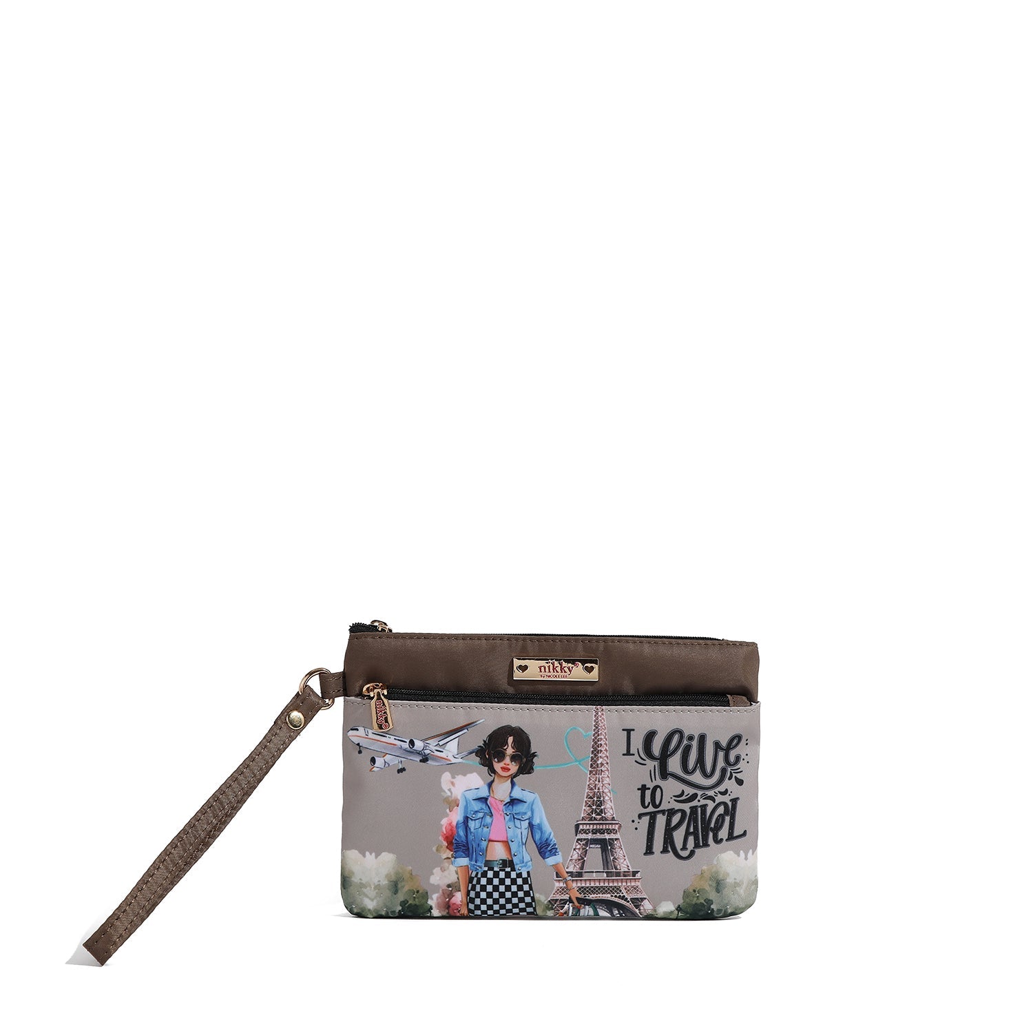 TROUSSE DE TOILETTE AVEC FERMETURE ÉCLAIR (<tc>I LIVE TO TRAVEL</tc>)