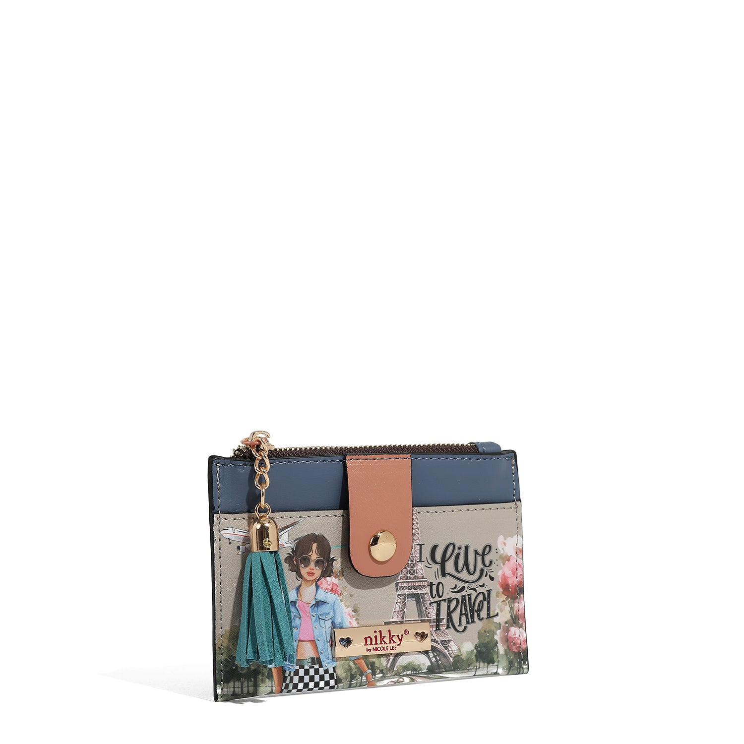 PORTE-CARTES AVEC FERMETURE ÉCLAIR (<tc>I LIVE TO TRAVEL</tc>)