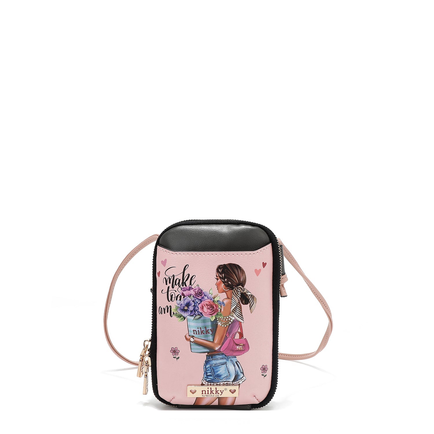 BOLSA TIRACOLO COM ZÍPER PARA CELULAR/CARTEIRA (<tc>FLOWER DAY</tc>)