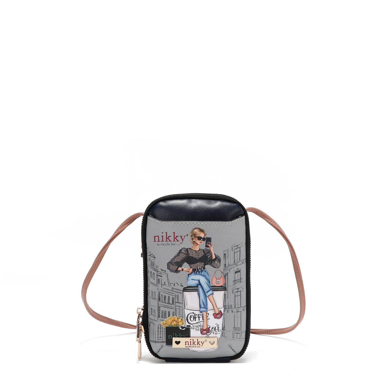 BOLSA TIRACOLO COM ZÍPER PARA CELULAR/CARTEIRA (<tc>URBAN COFFEE DREAM</tc>)