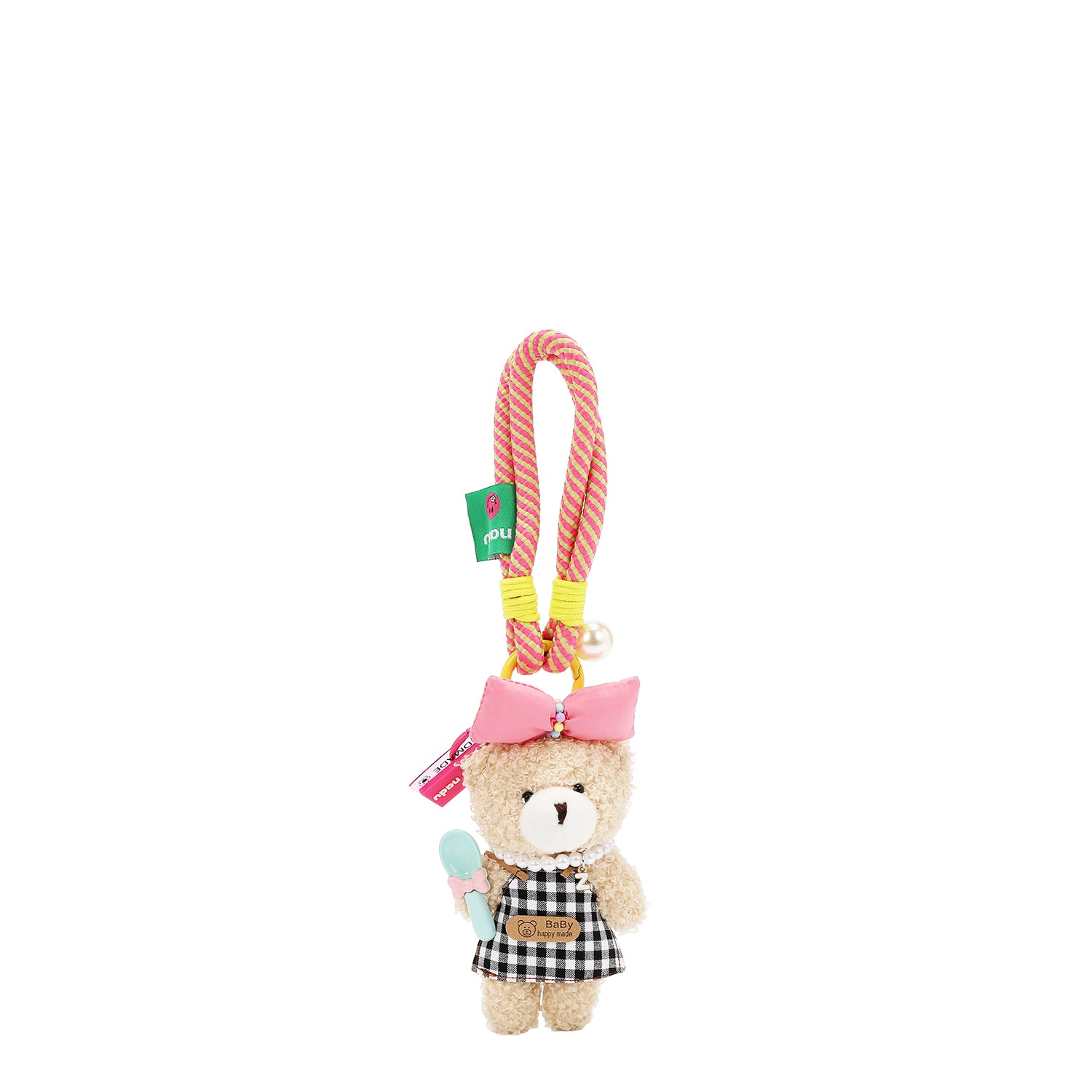 BEAR PENDANT CHECKED DRESS