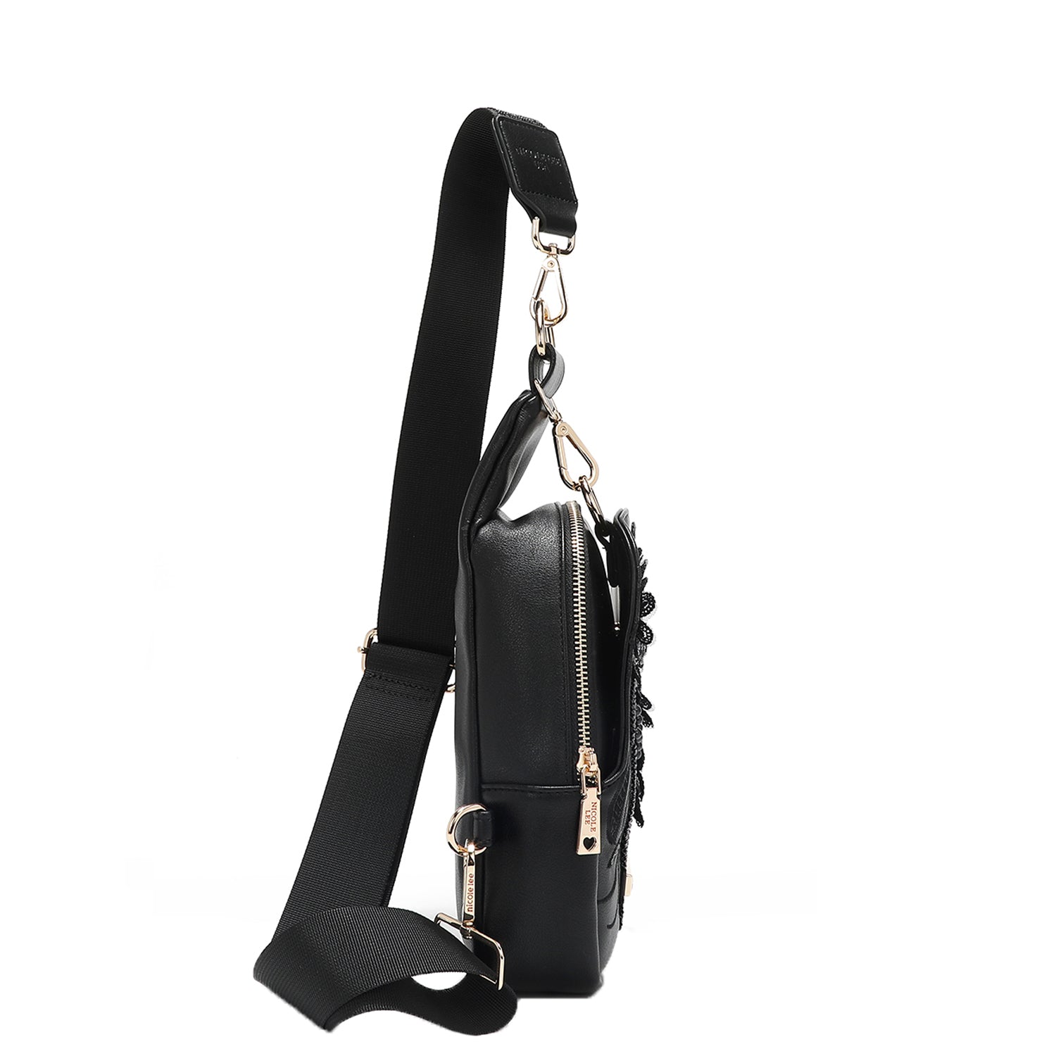 CROSSBODY BACKPACK WITH SEQUIN FLOWERS (BLACK)