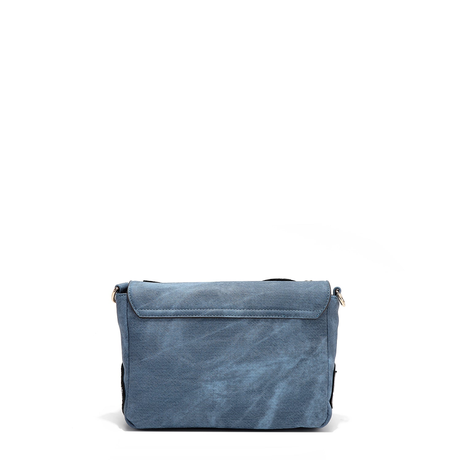 BOLSA CROSSBODY COM ABAS E MÚLTIPLOS PATCHES (AZUL)