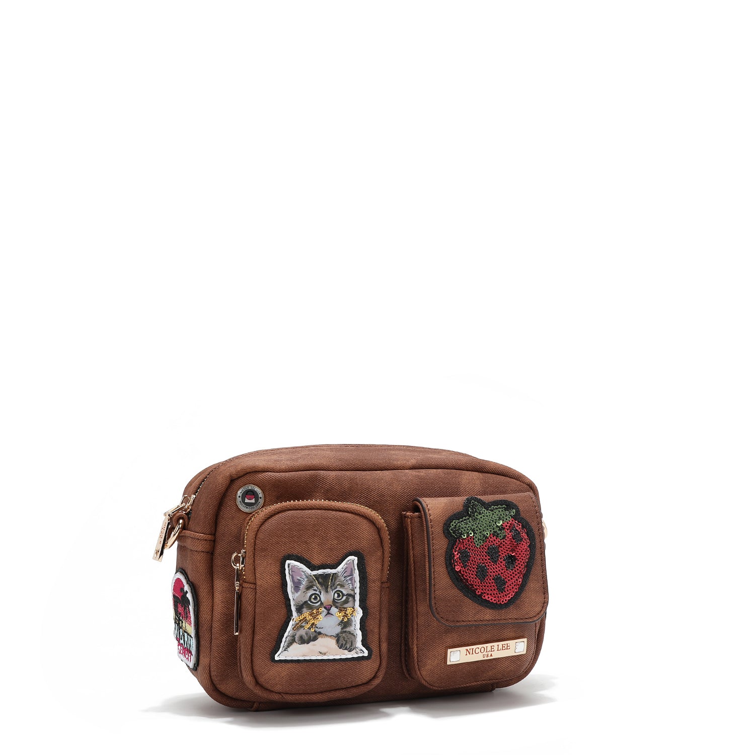 BOLSA CROSSBODY COM MÚLTIPLOS PATCHES (MARROM)