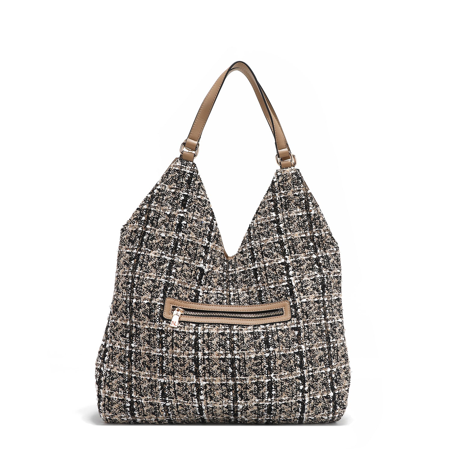 BOLSA HOBO ESTILO TWEED GRANDE (BEGE)