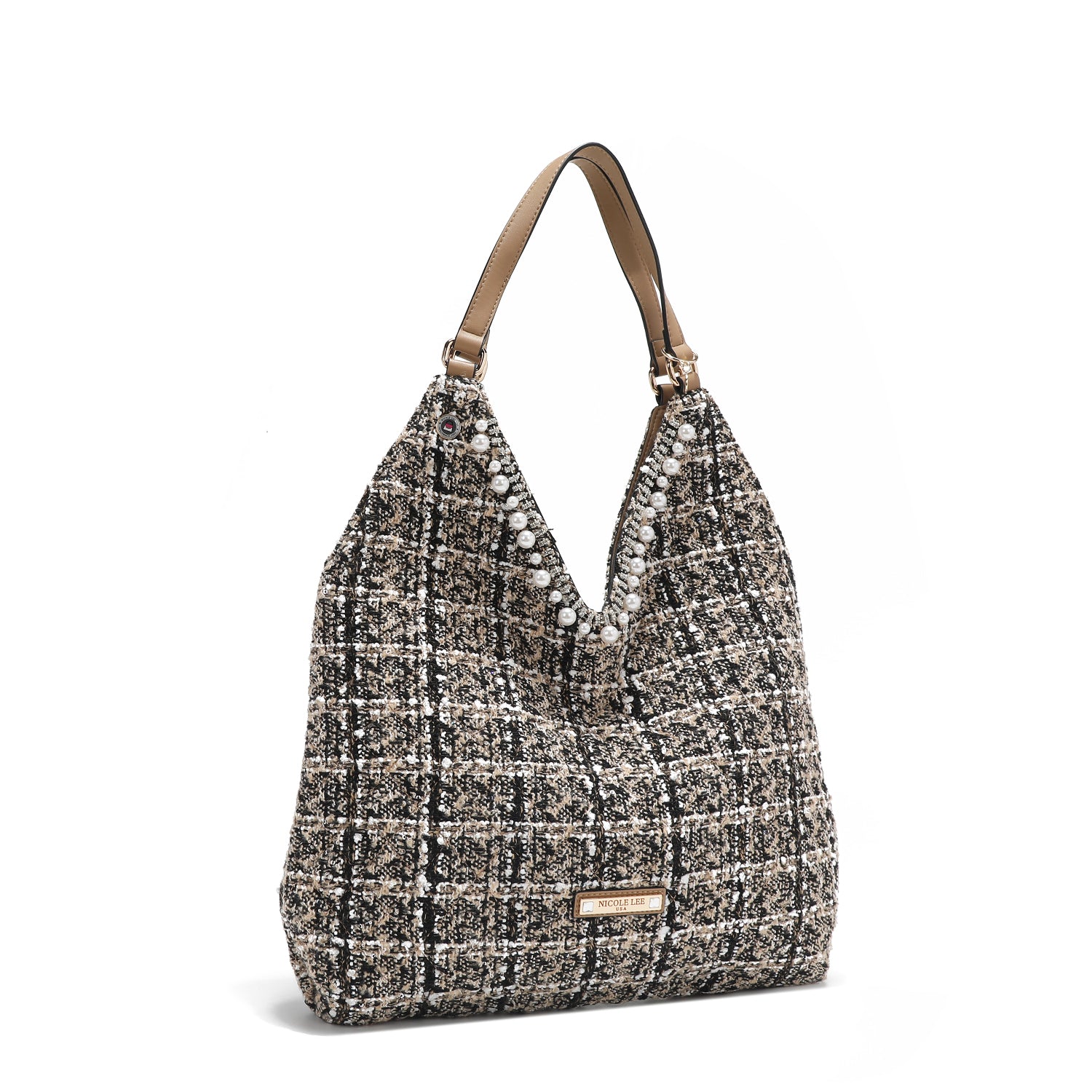 BORSA HOBO GRANDE IN STILE TWEED (BEIGE)