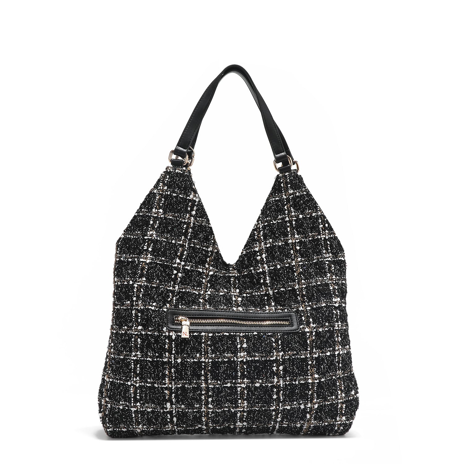 BORSA HOBO GRANDE IN STILE TWEED (NERO)