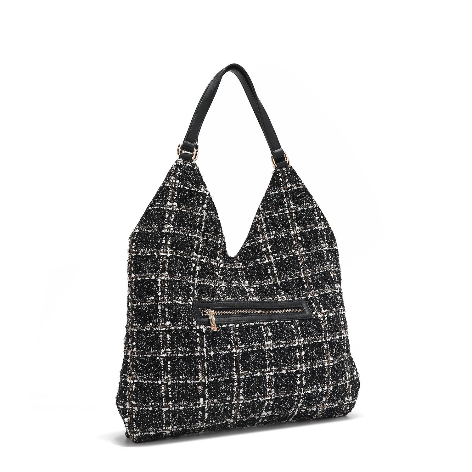 BORSA HOBO GRANDE IN STILE TWEED (NERO)