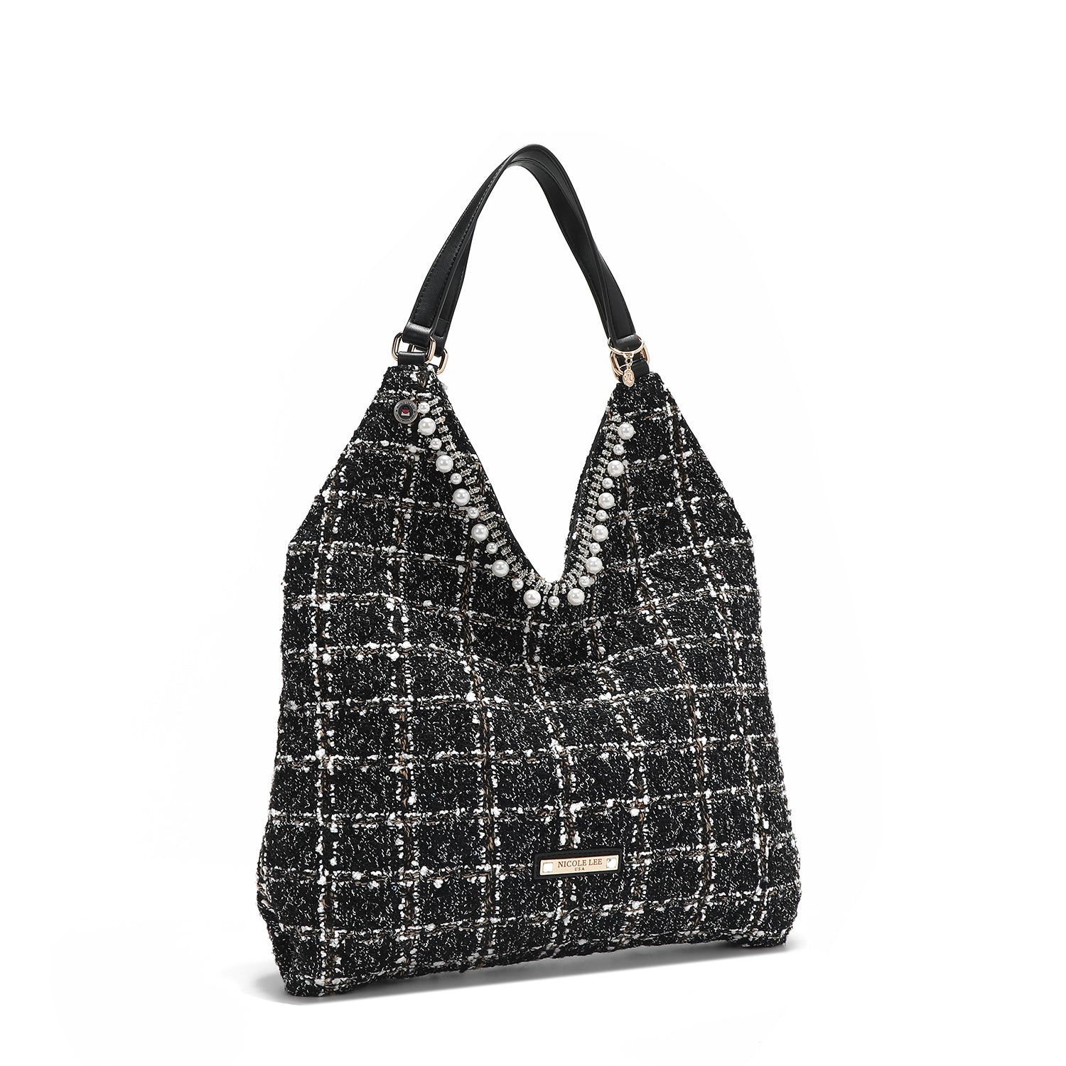 BORSA HOBO GRANDE IN STILE TWEED (NERO)