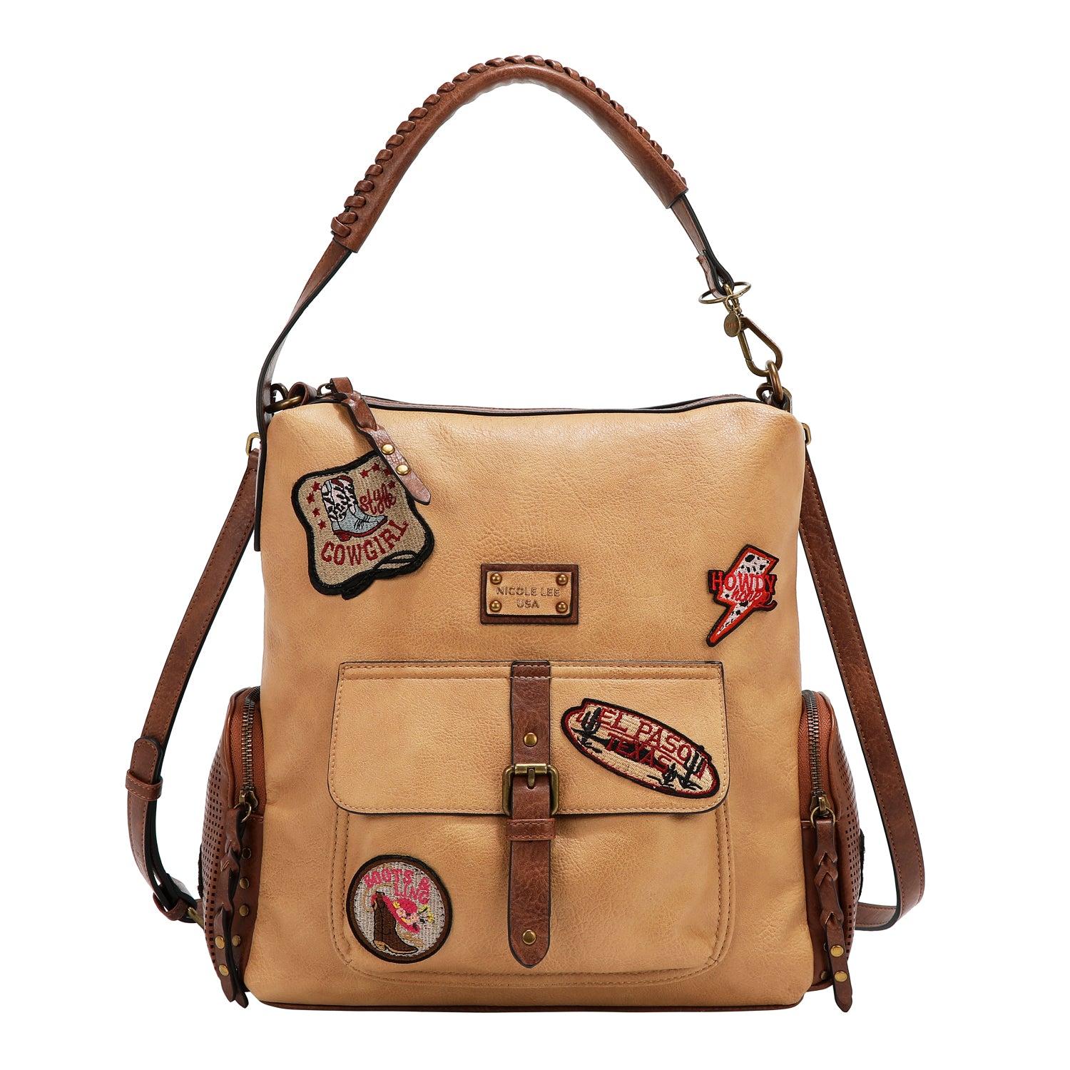 BOLSO HOBO CON PARCHE VINTAGE (MARRON)