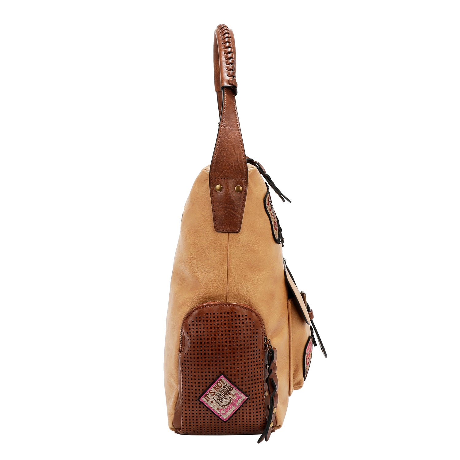BOLSO HOBO CON PARCHE VINTAGE (MARRON)