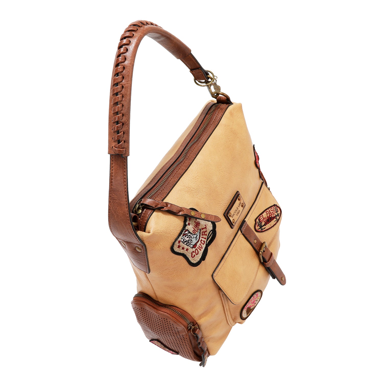 BOLSO HOBO CON PARCHE VINTAGE (MARRON)