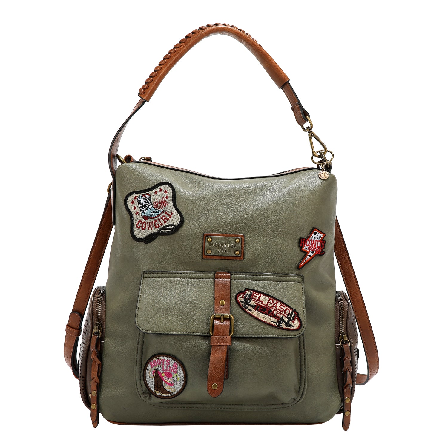 BOLSO HOBO CON PARCHE VINTAGE (OLIVA)