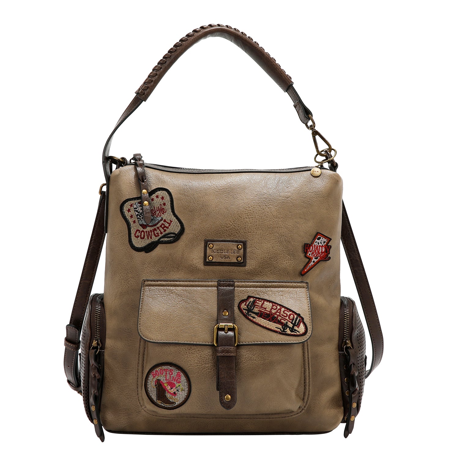 BOLSO HOBO CON PARCHE VINTAGE (TAUPE)