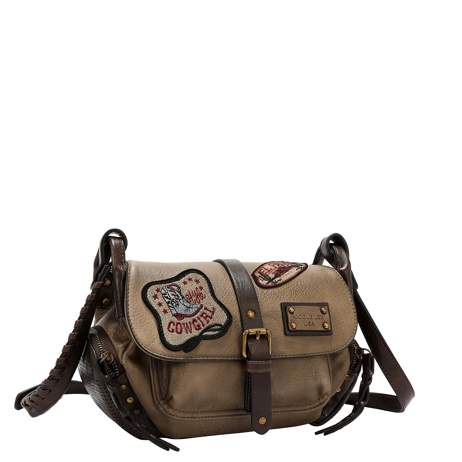 BOLSO DE HOMBRO VINTAGE CON PARCHE (TAUPE)