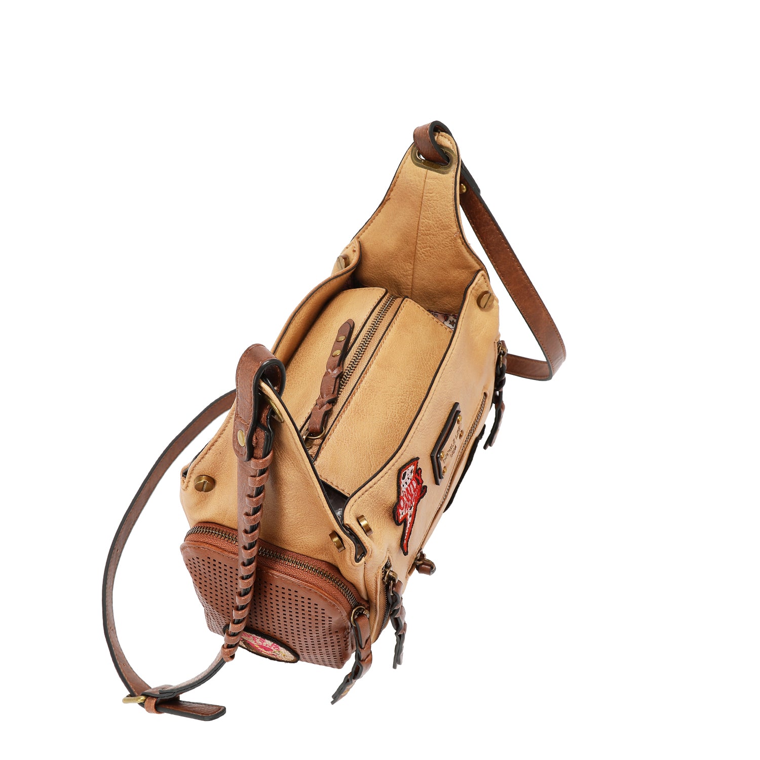 BOLSO MENSAJERO VINTAGE CON PARCHE (MARRON)