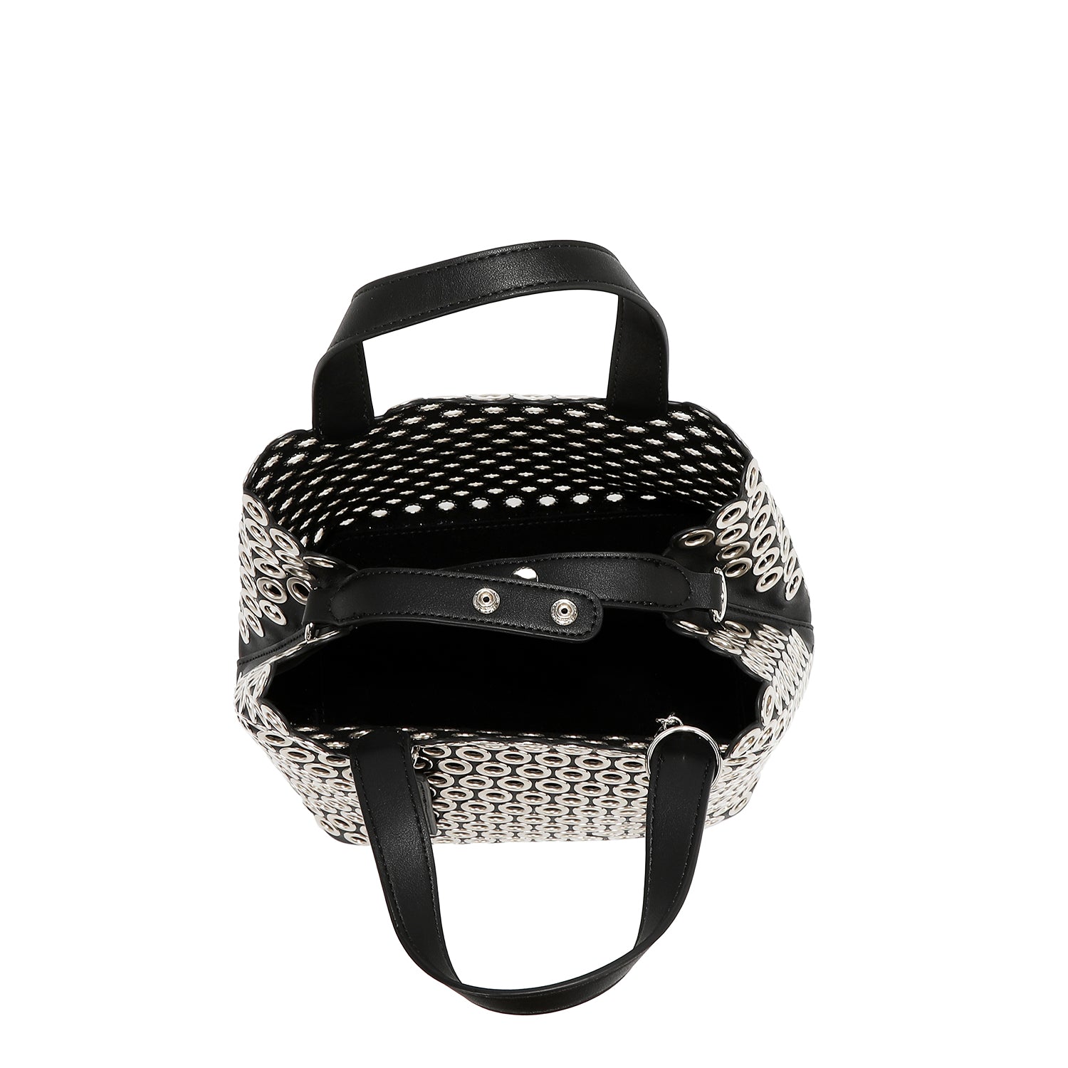 BOLSO SATCHEL CON BORDE DE OJALES (PLATA)