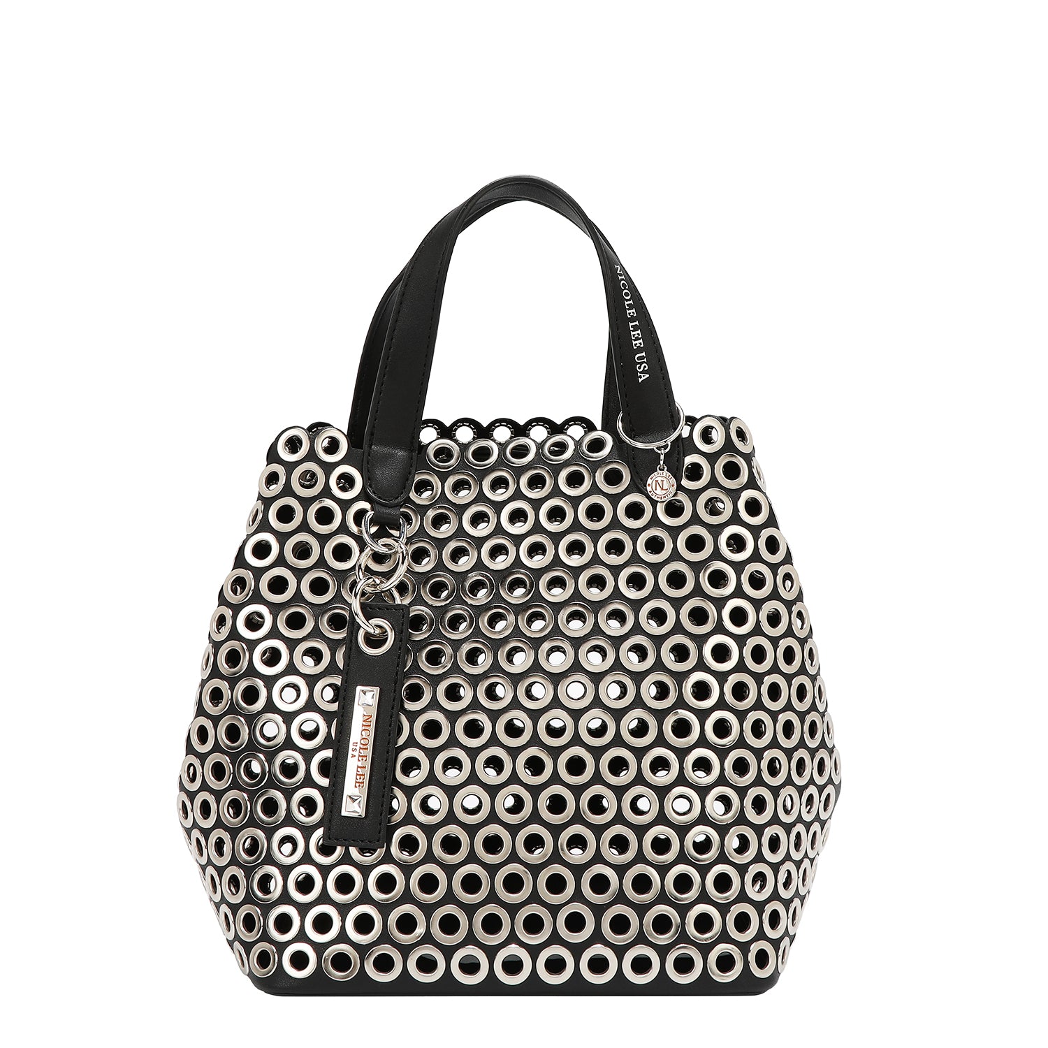 BOLSO SATCHEL CON BORDE DE OJALES (NEGRO)
