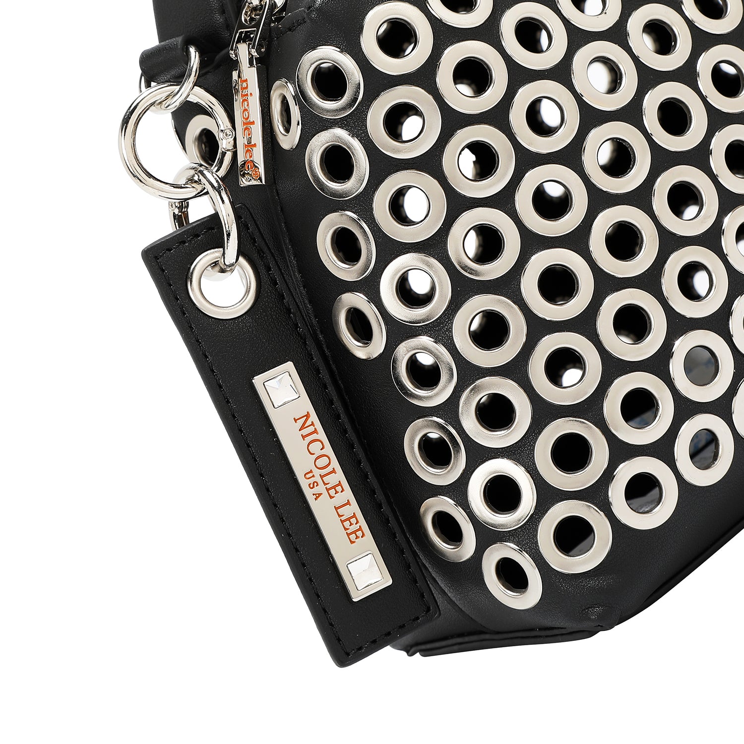 BOLSO DE HOMBRO CON BORDE DE OJALES (NEGRO)