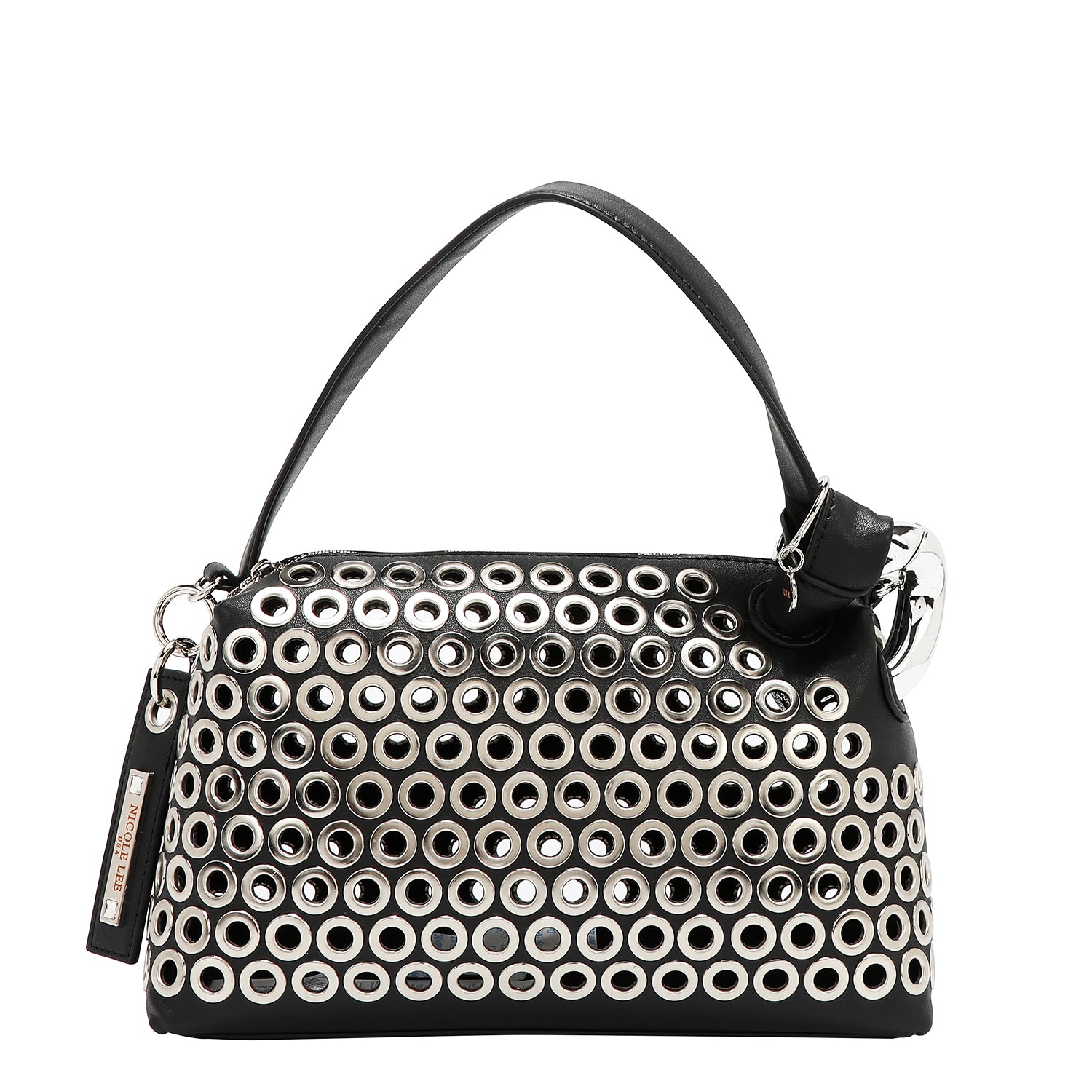 BOLSO DE HOMBRO CON BORDE DE OJALES (NEGRO)