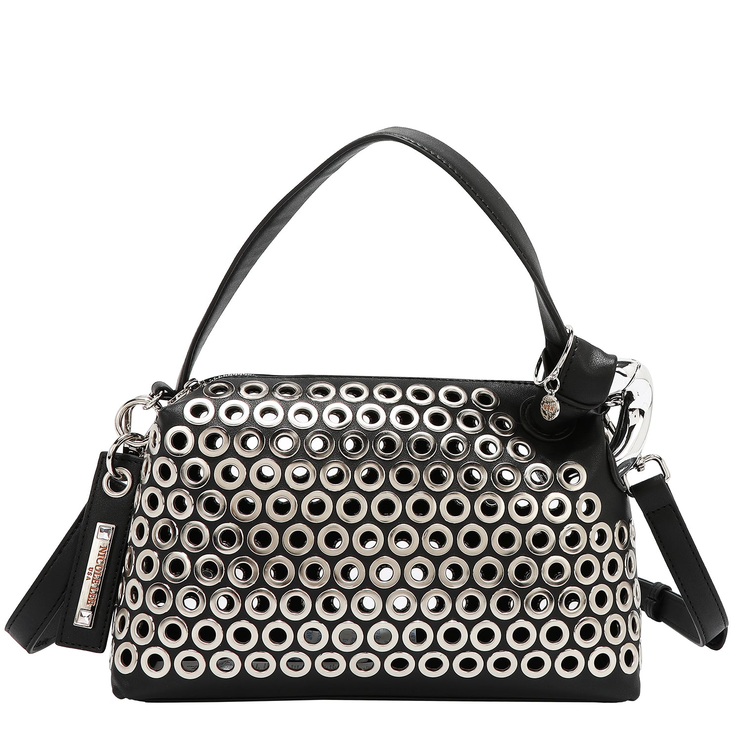 BOLSO DE HOMBRO CON BORDE DE OJALES (NEGRO)