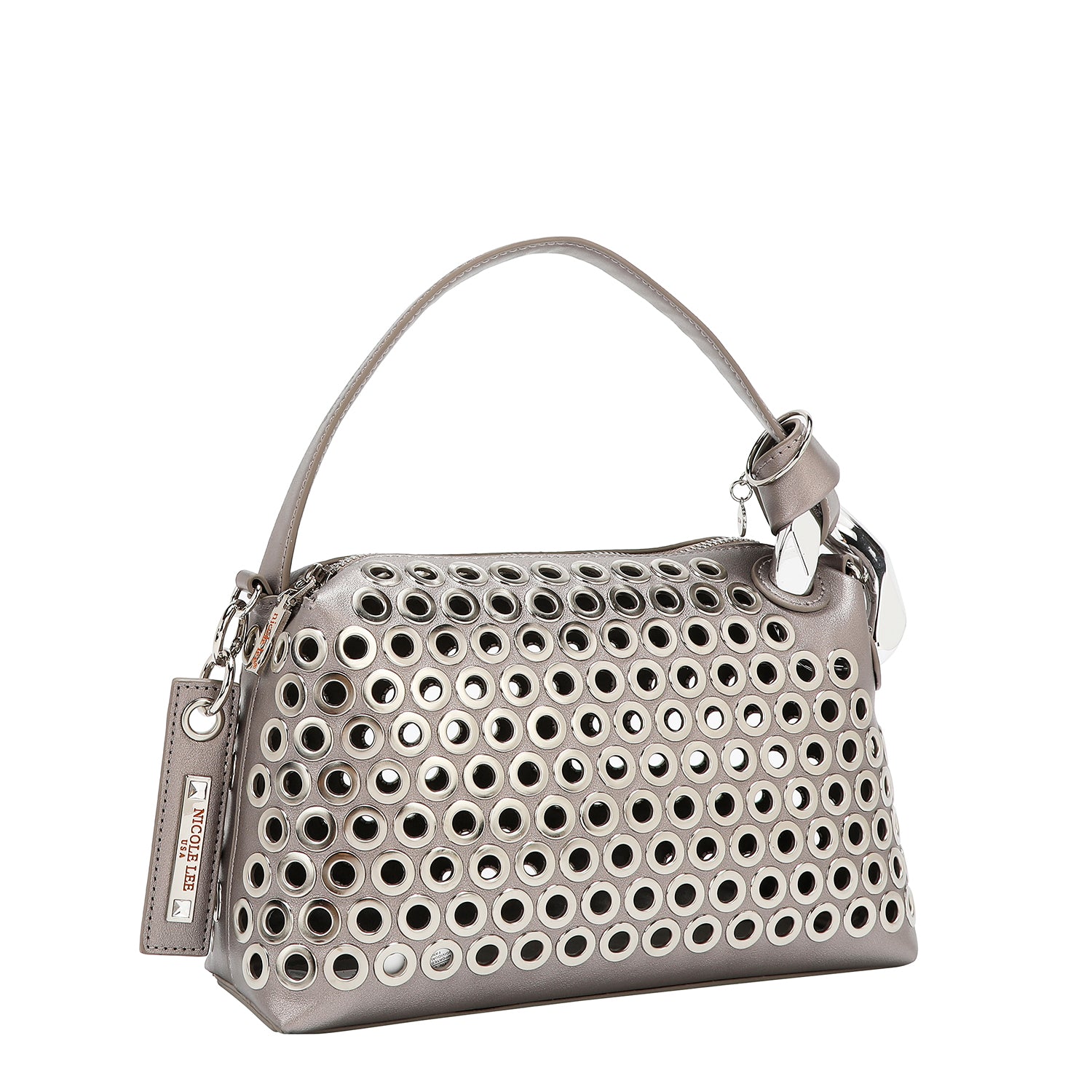 BOLSO DE HOMBRO CON BORDE DE OJALES (PLATA)