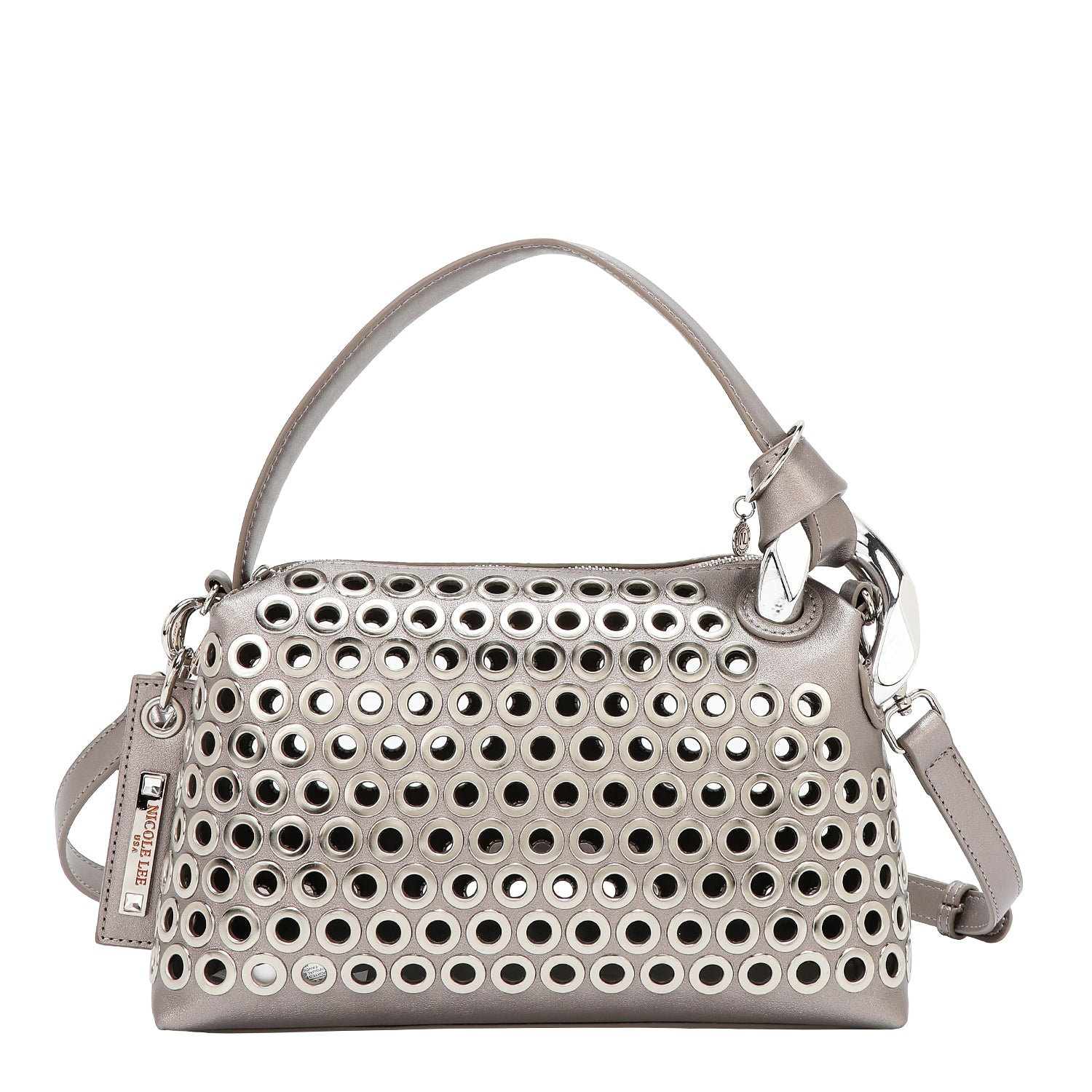 BOLSO DE HOMBRO CON BORDE DE OJALES (PLATA)