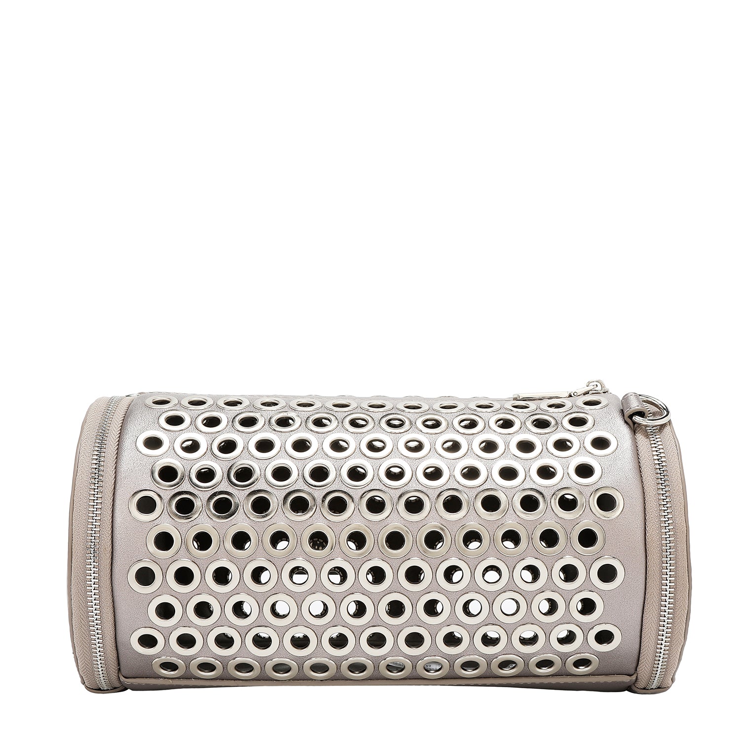 BARREL BAG WITH EYELETTE EDGE (SILVER)
