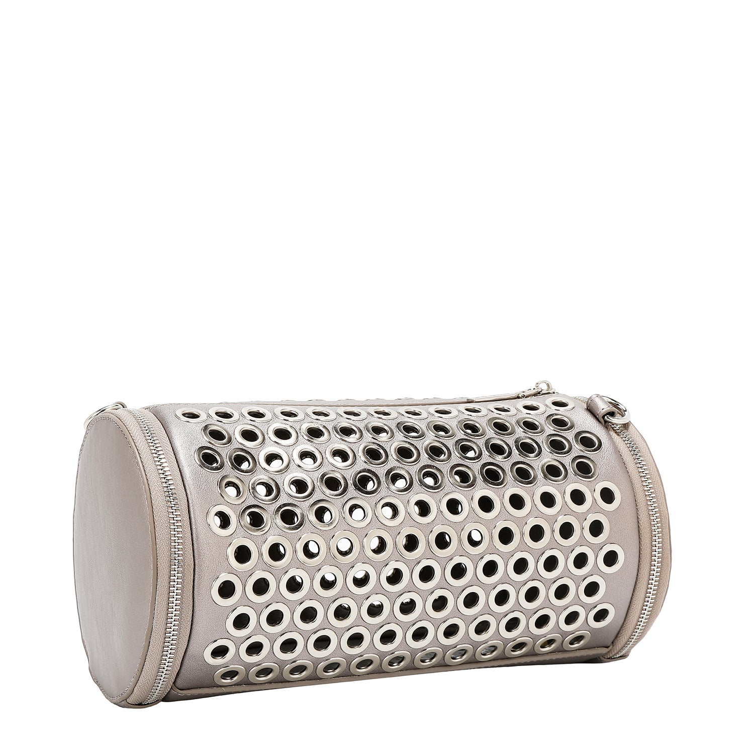 BARREL BAG WITH EYELETTE EDGE (SILVER)