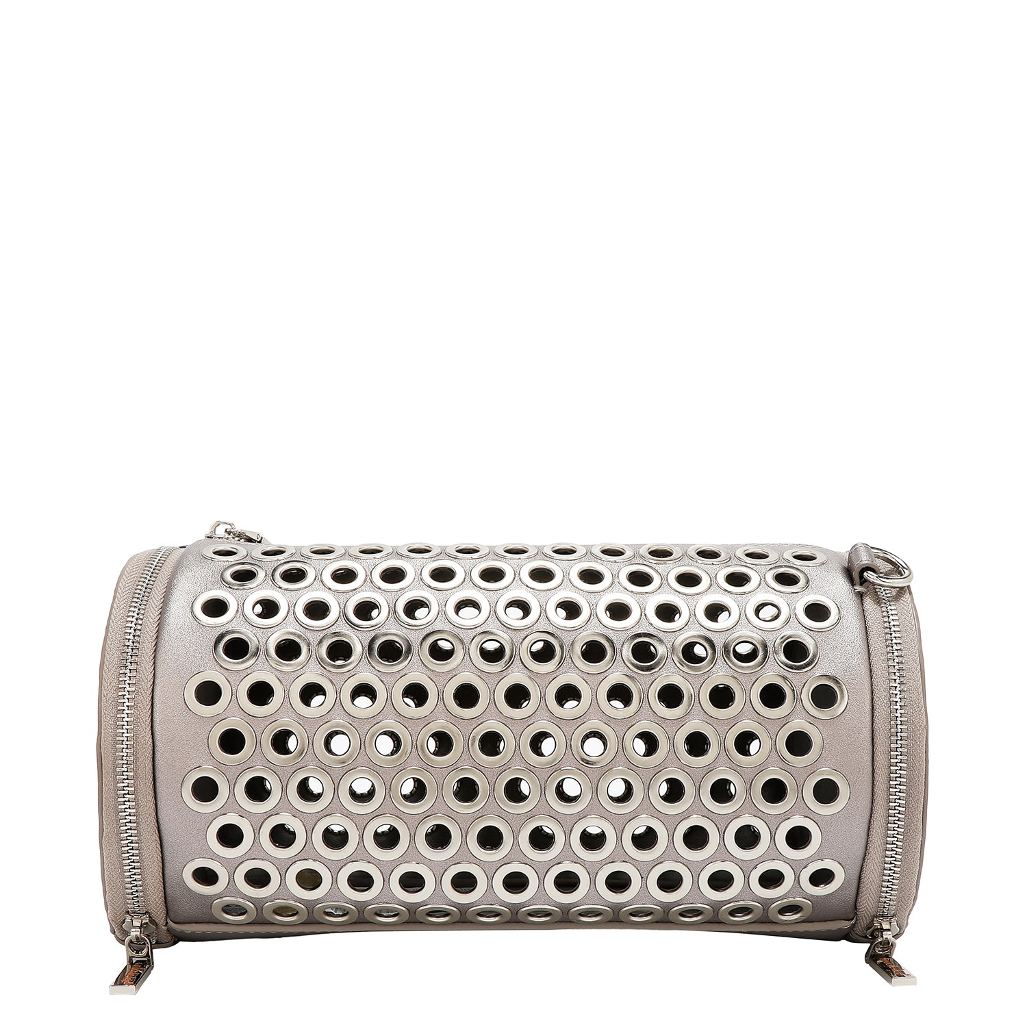 BARREL BAG WITH EYELETTE EDGE (SILVER)