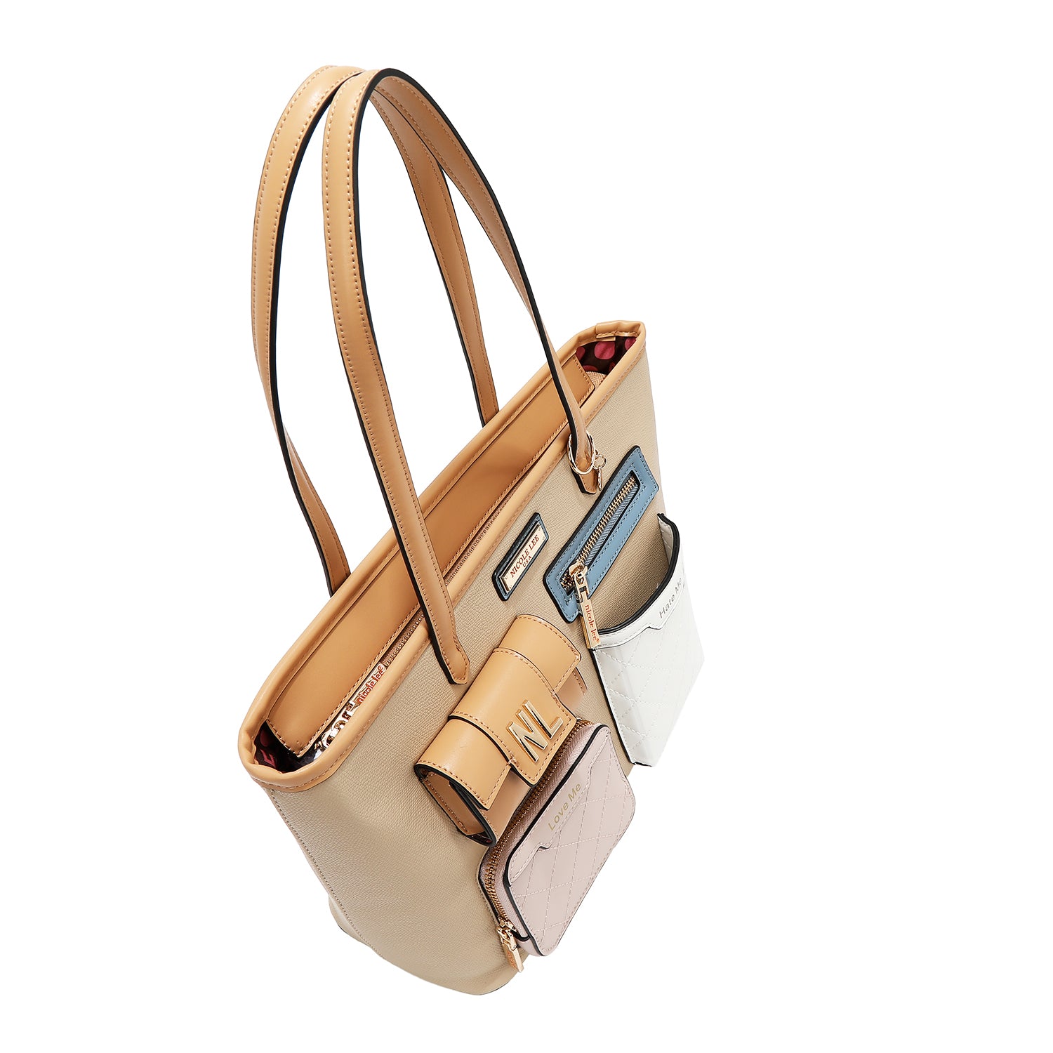 Borsa per acquirente con tasca e blocchi di colore (Taupe)