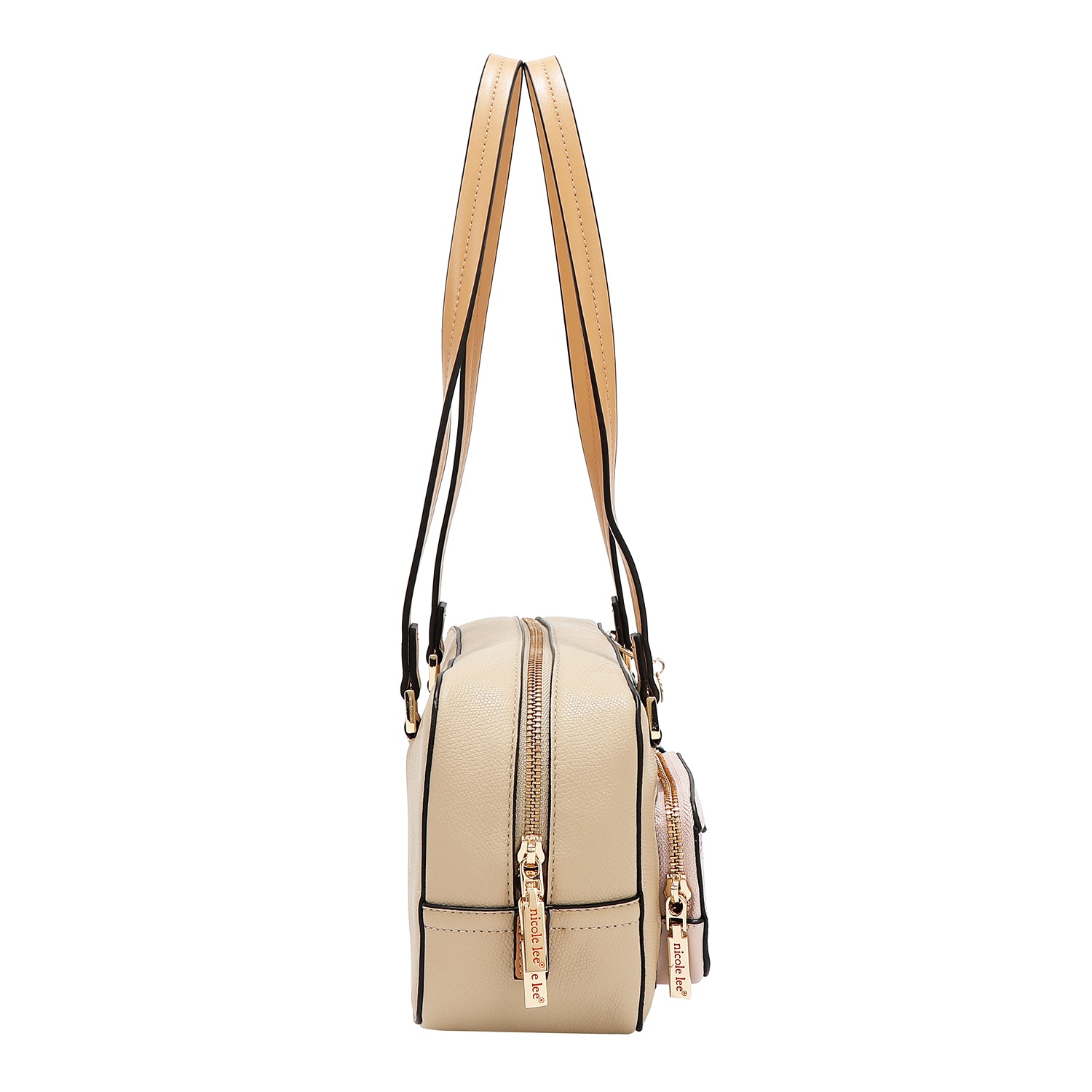 Shoulder bag with pocket and color blocks (Taupe)