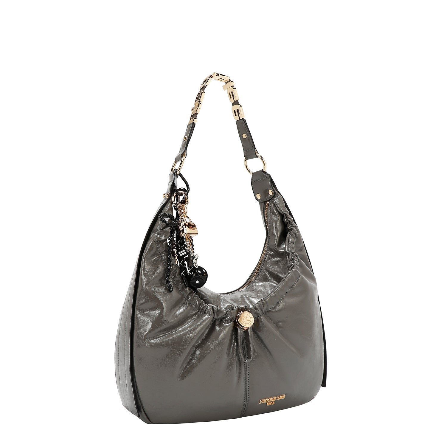 BOLSO HOBO LUXE CON BRILLO (GRIS)