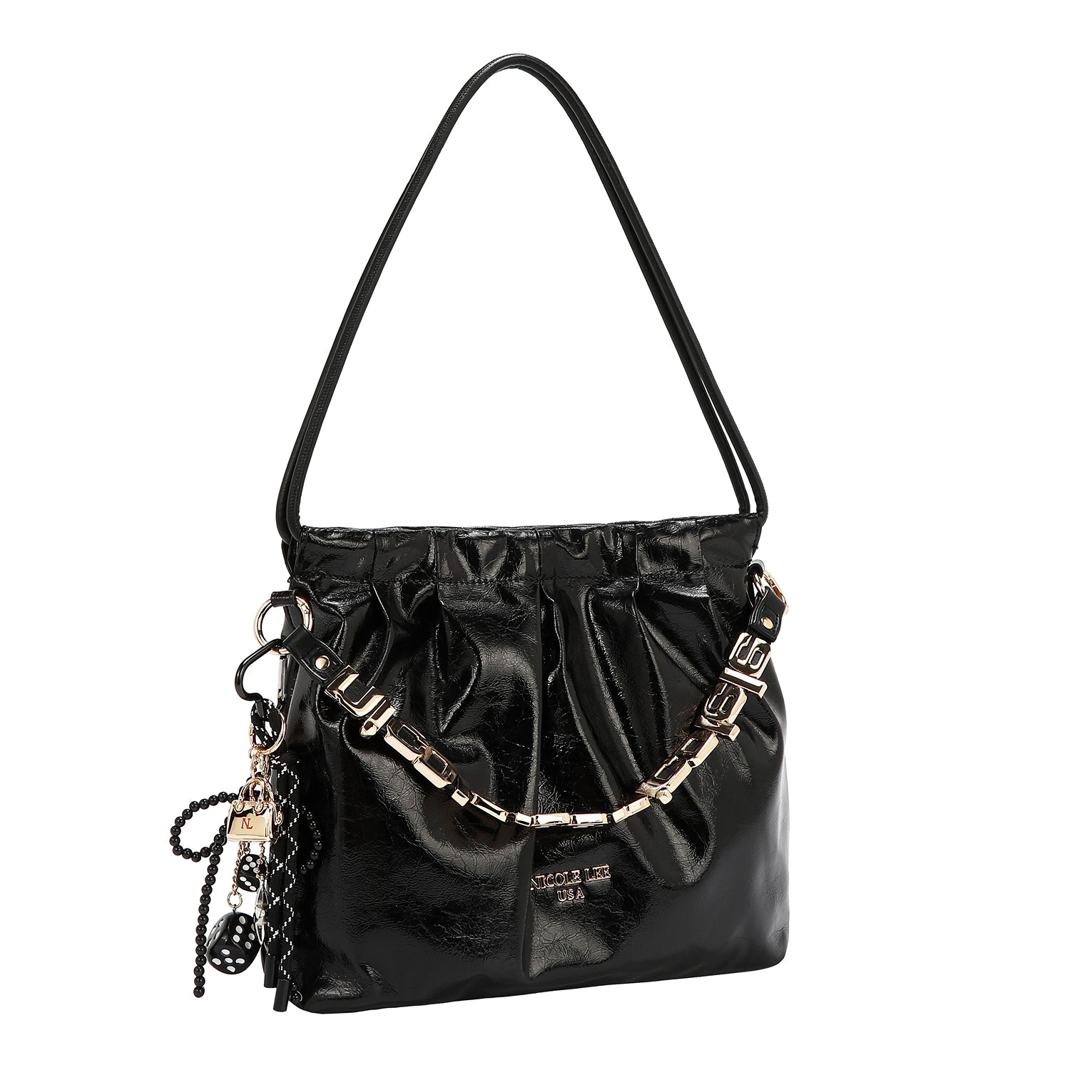 BOLSA DE HOMBRO CUADRADA DE LUJO SHIMMER (NEGRO)