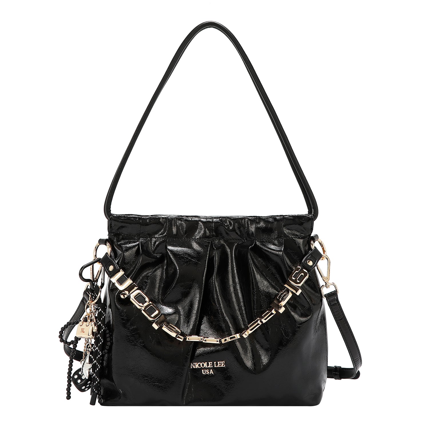 BOLSA DE HOMBRO CUADRADA DE LUJO SHIMMER (NEGRO)