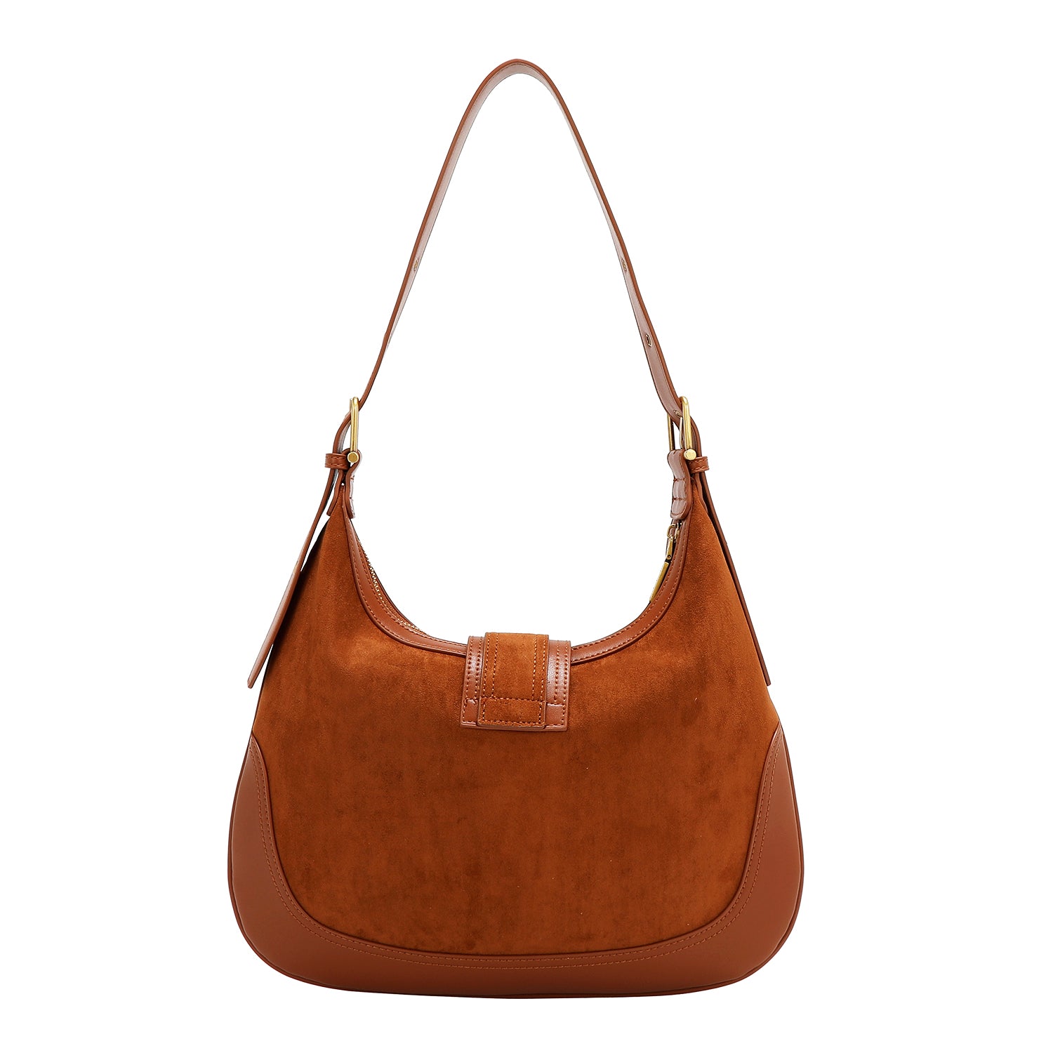 BOLSO DE HOMBRO CON DISEÑO FLORAL EN FORMA DE MEDIA LUNA (MARRON)