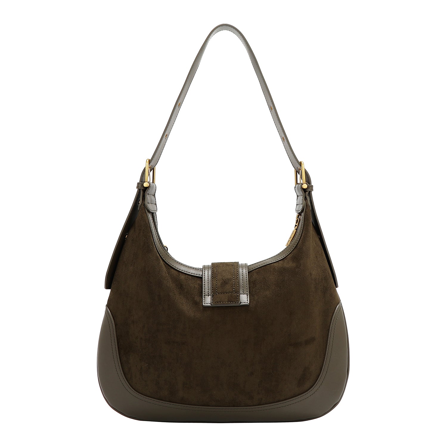 BOLSO DE HOMBRO CON DISEÑO FLORAL EN FORMA DE MEDIA LUNA (OLIVA)