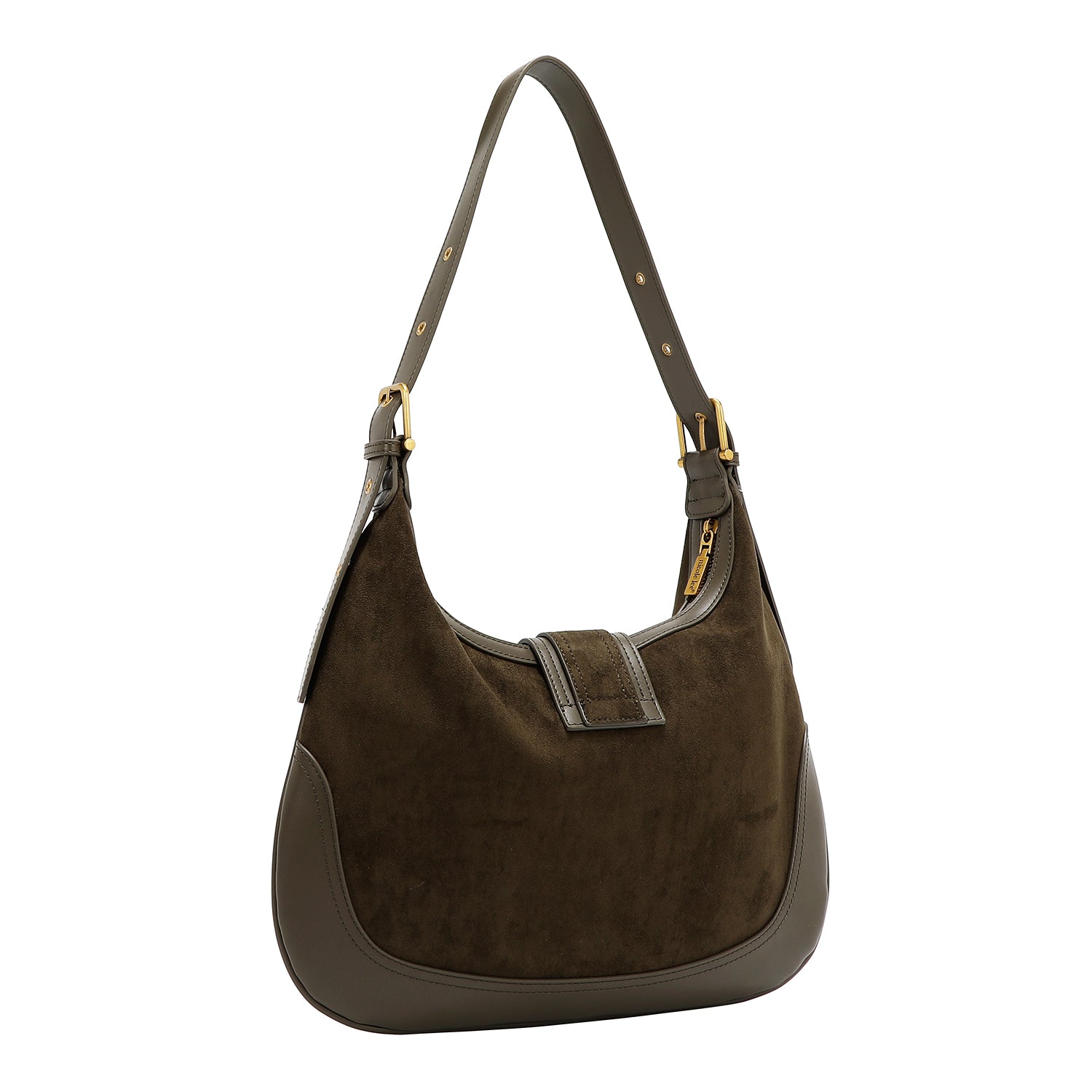 BOLSO DE HOMBRO CON DISEÑO FLORAL EN FORMA DE MEDIA LUNA (OLIVA)