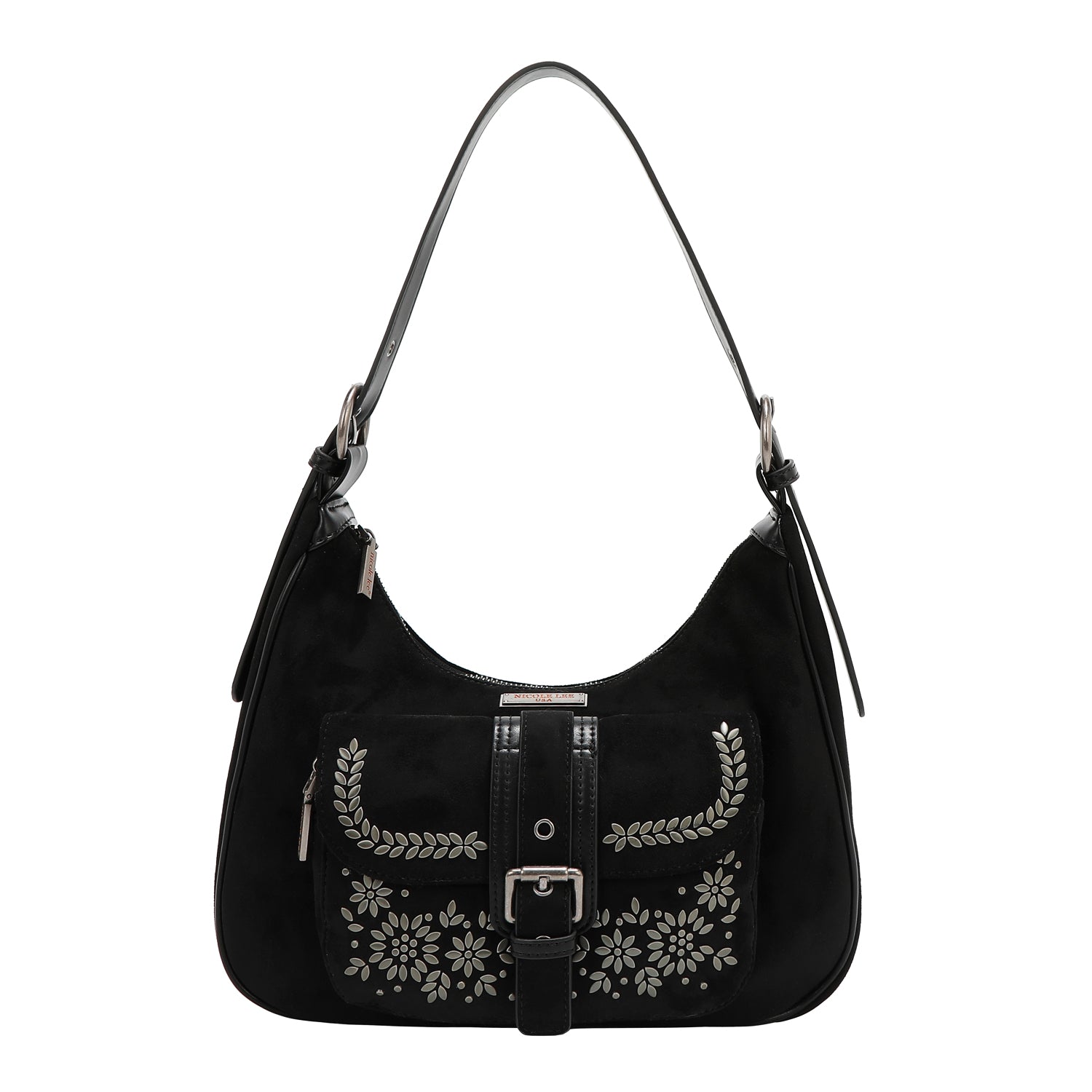 BOLSO DE HOMBRO CON DISEÑO FLORAL (NEGRO)