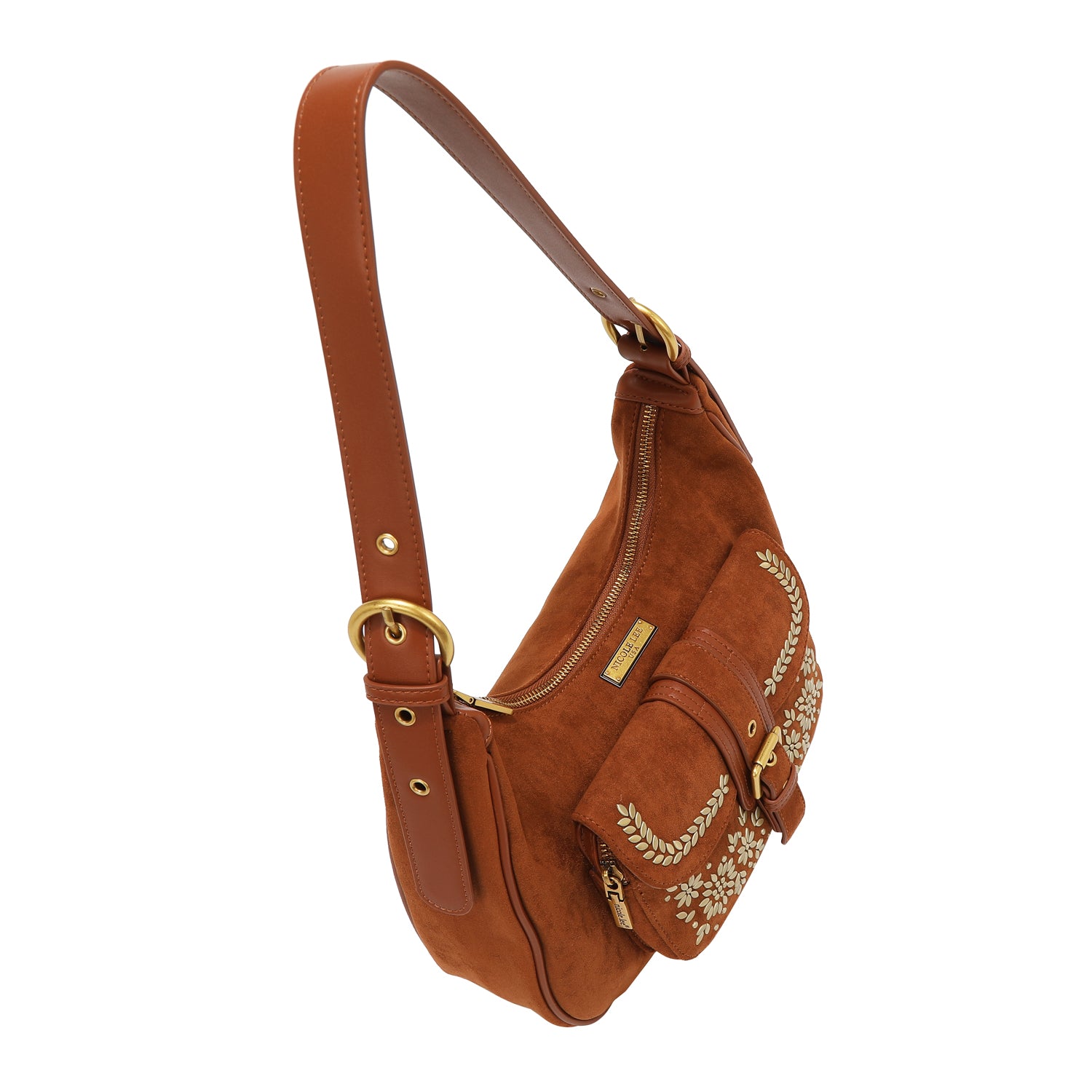 BOLSO DE HOMBRO CON DISEÑO FLORAL (MARRON)