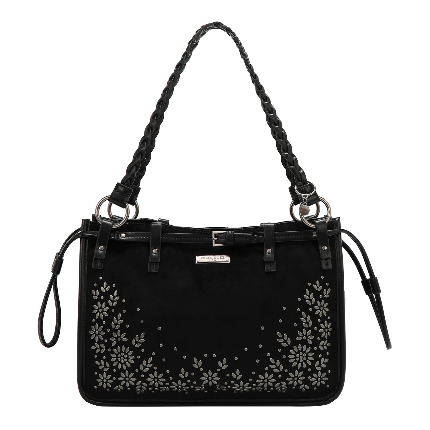 BOLSO DE MANO CON DISEÑO FLORAL (NEGRO)